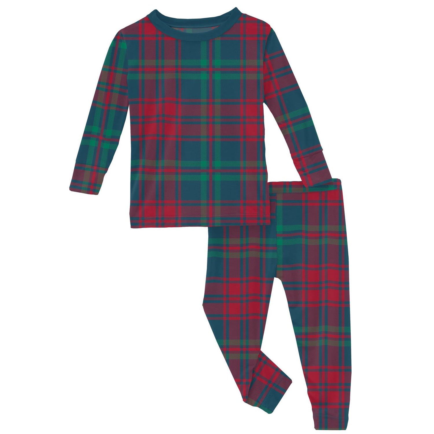 Print Long Sleeve Pajama Set in Peacock Plaid