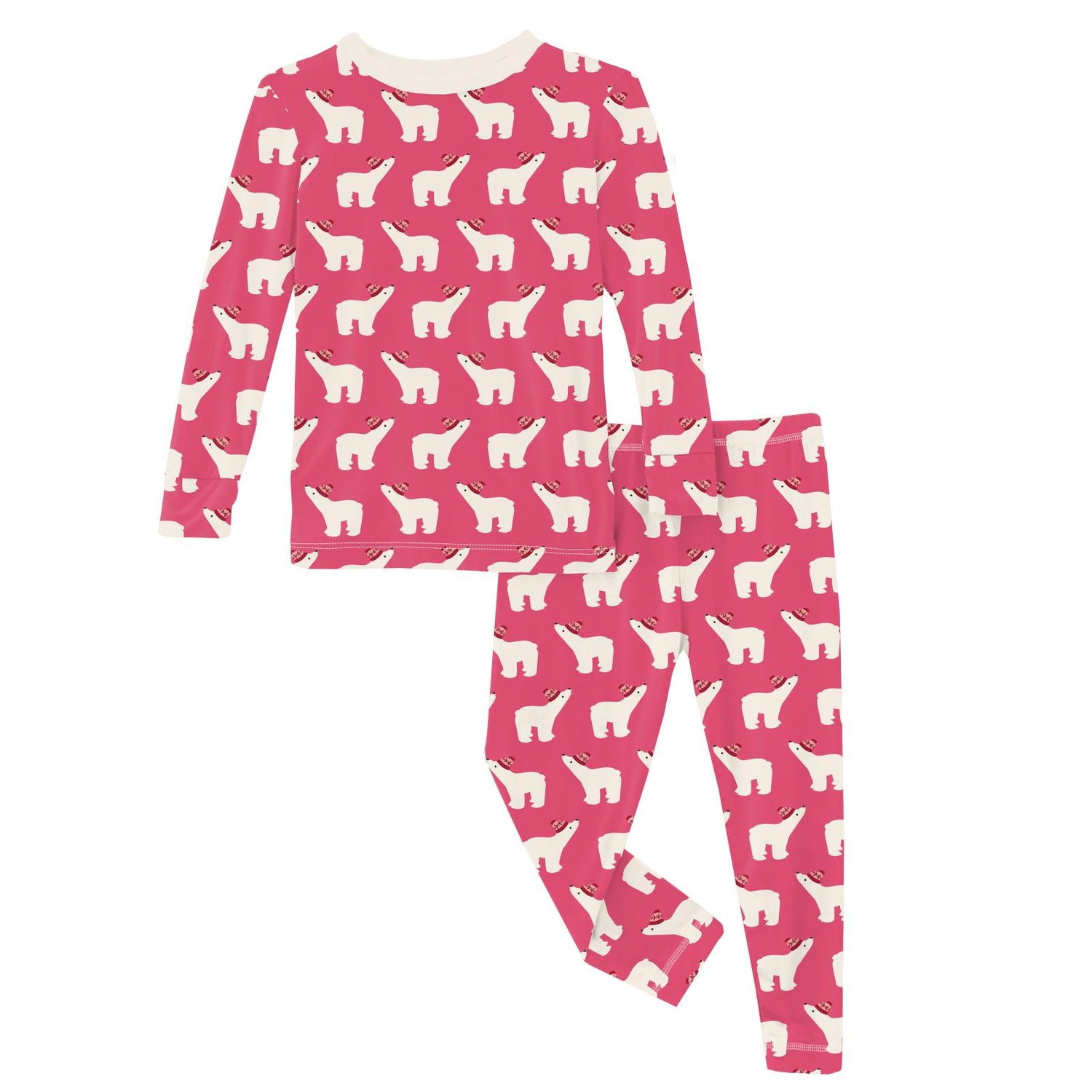 Print Long Sleeve Pajama Set in Winter Rose Polar Bears