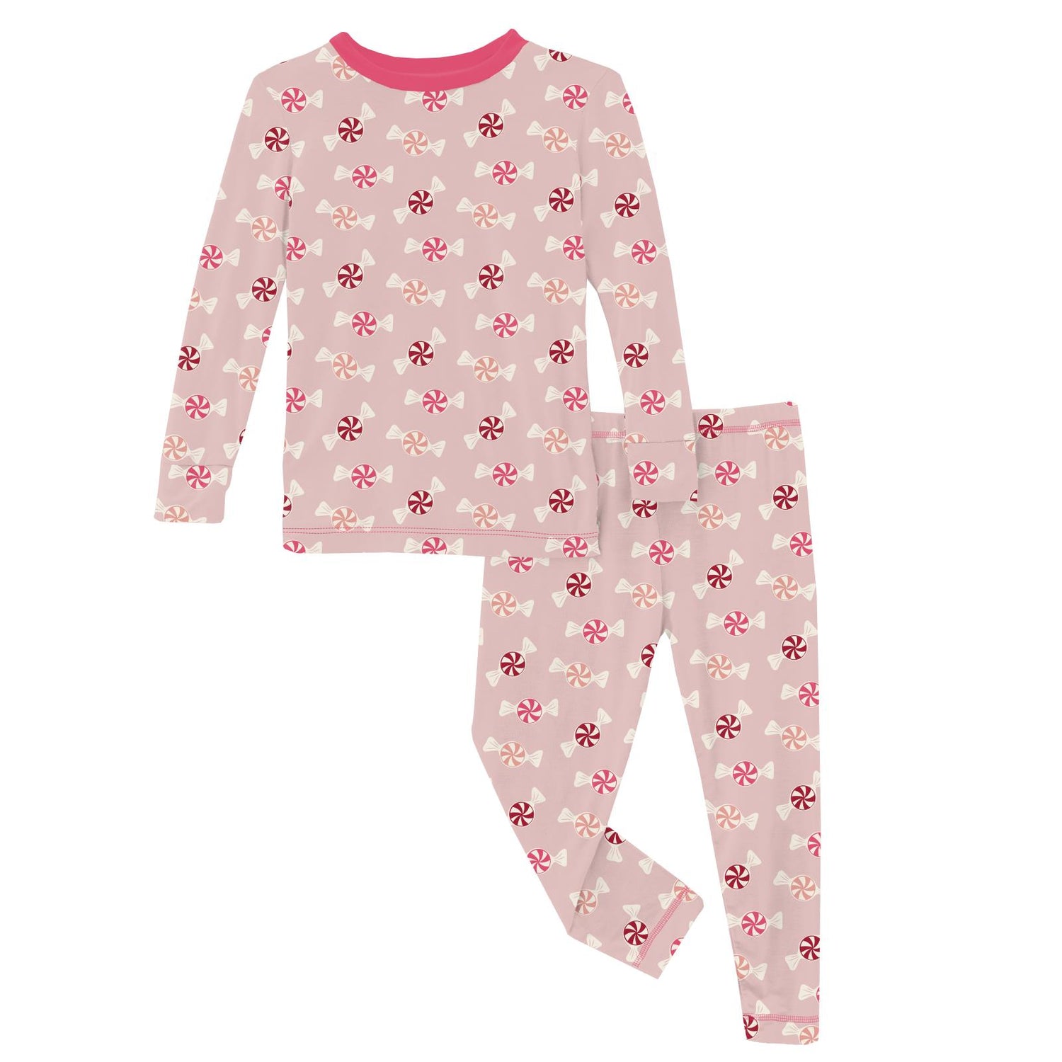 Print Long Sleeve Pajama Set in Baby Rose Peppermints