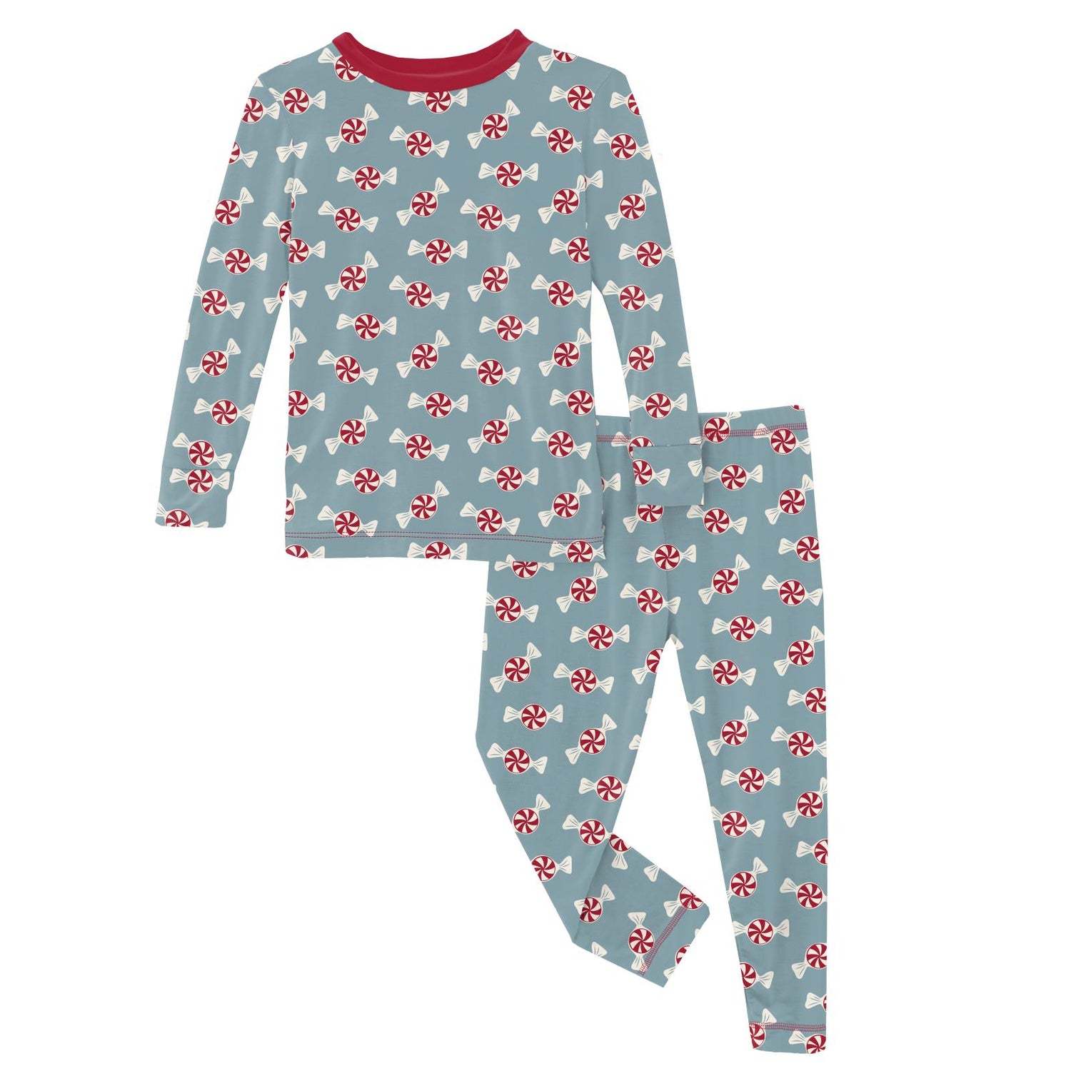 Print Long Sleeve Pajama Set in Stormy Sea Peppermints