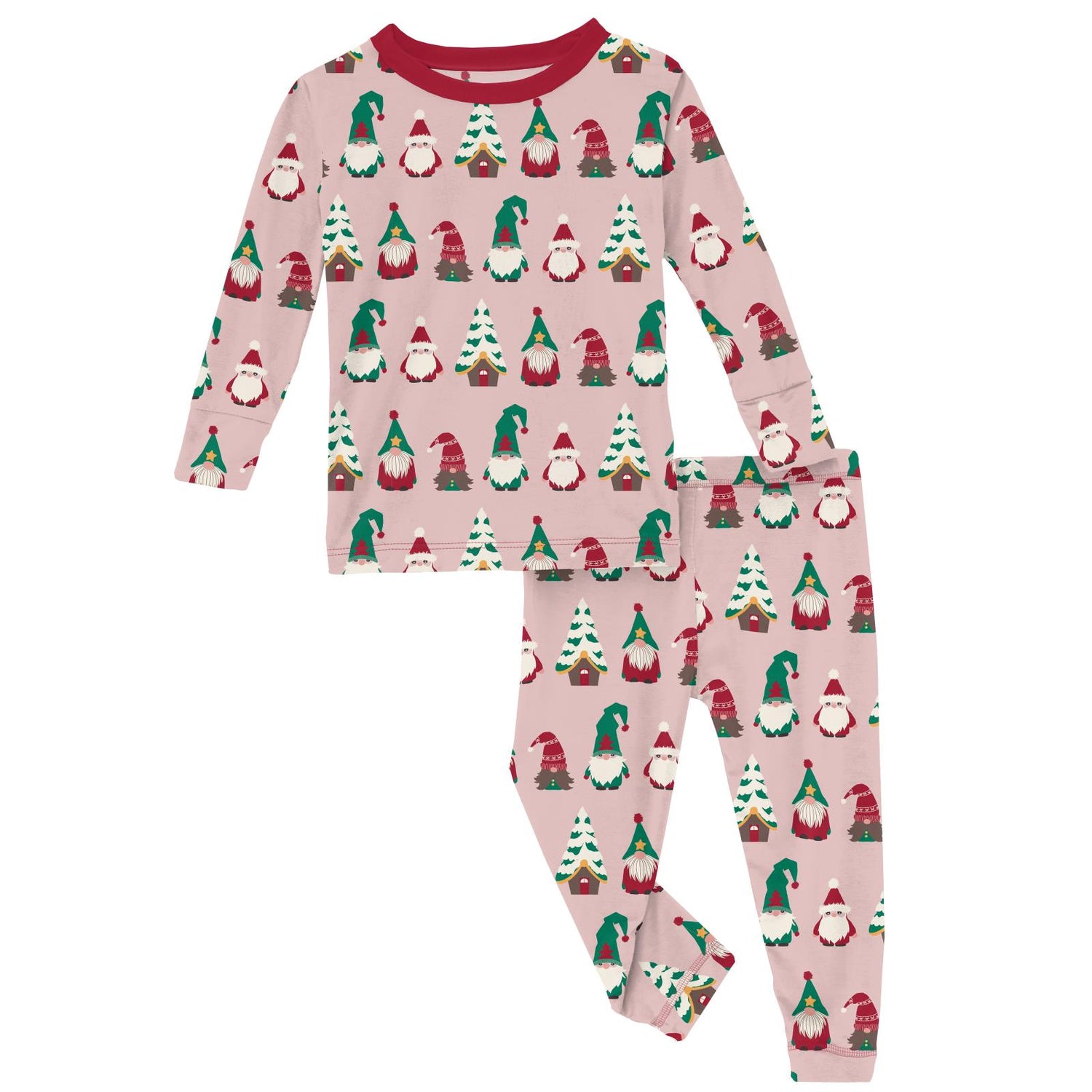 Print Long Sleeve Pajama Set in Baby Rose Gnomes