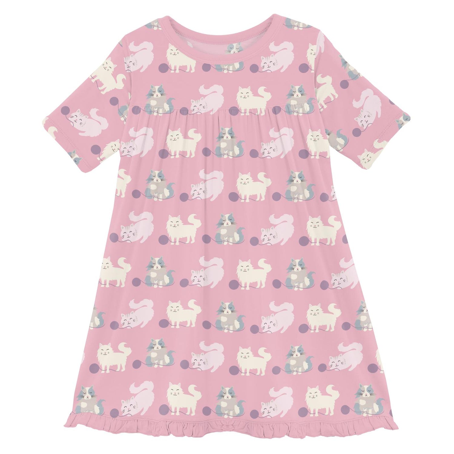 Print Classic Short Sleeve Swing Dress in Cake Pop Cats and Yarn (313717)