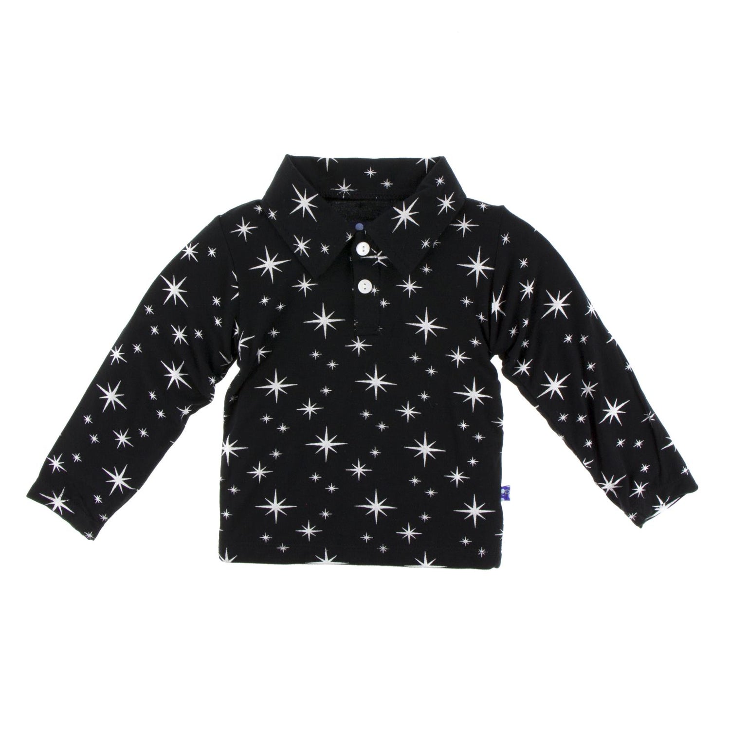 Print Long Sleeve Polo in Silver Bright Stars