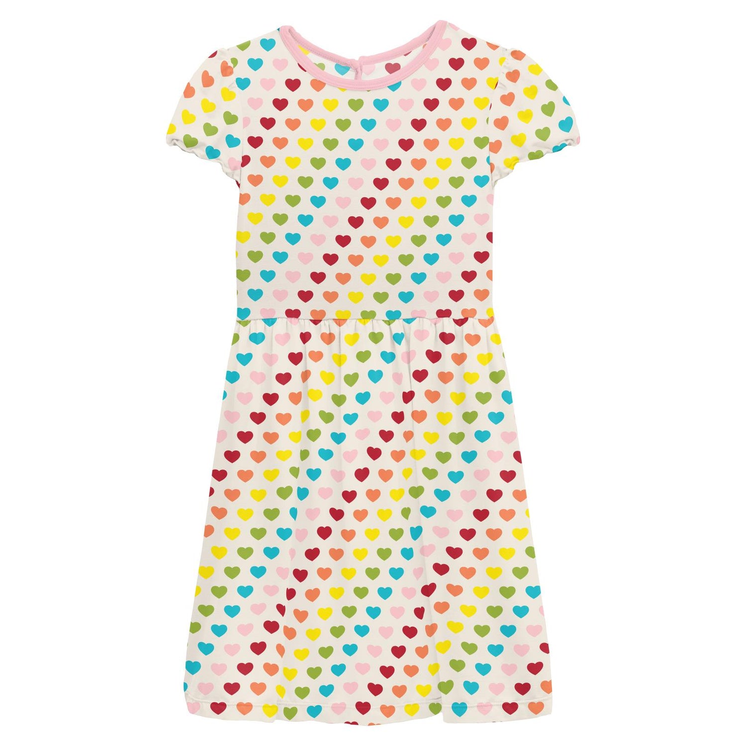 Print Flutter Sleeve Twirl Dress with Pockets in Rainbow Hearts (345332)