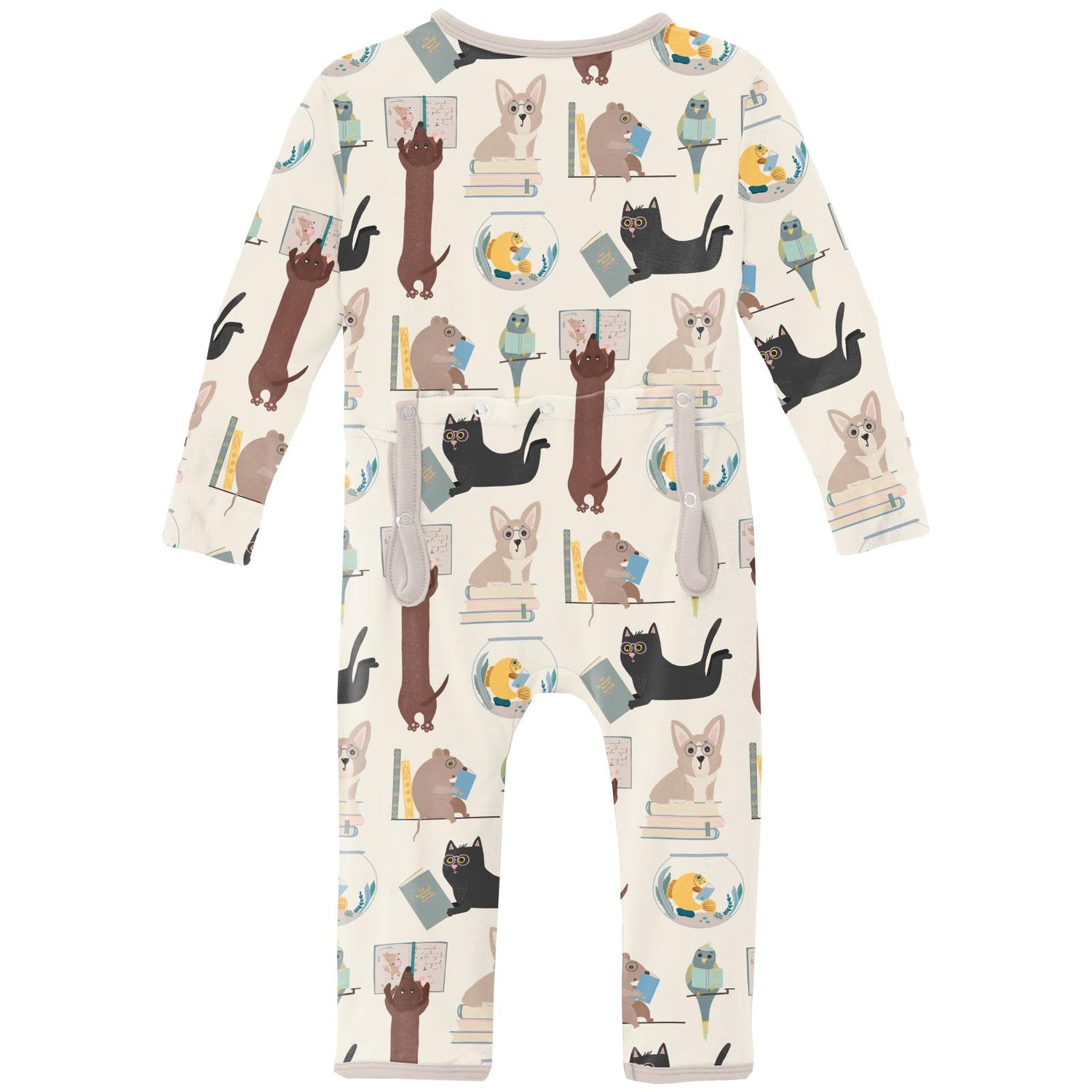 Print Coverall with 2 Way Zipper in Natural Books & Pets (311271)