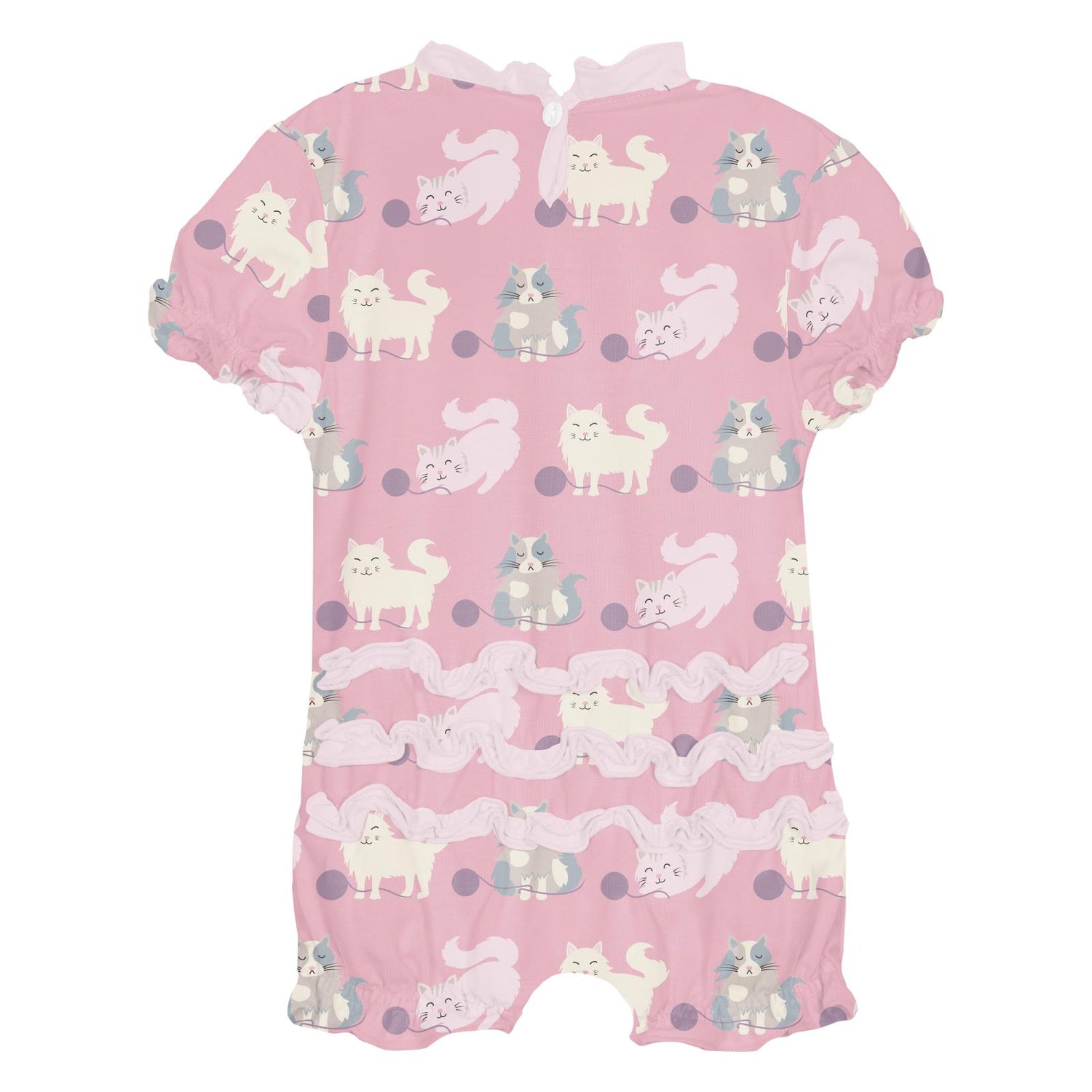 Print Ruffle Romper in Cake Pop Cats and Yarn (312133)