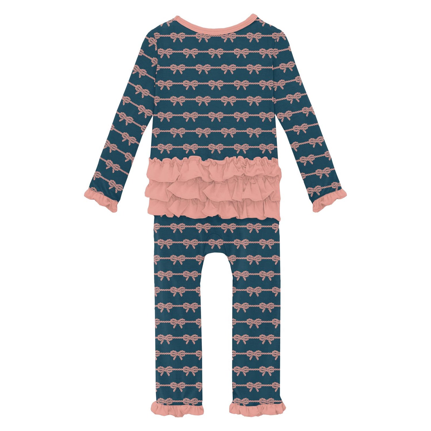 Print Oh La La Ruffle Romper in Peacock Boat Rope Bows