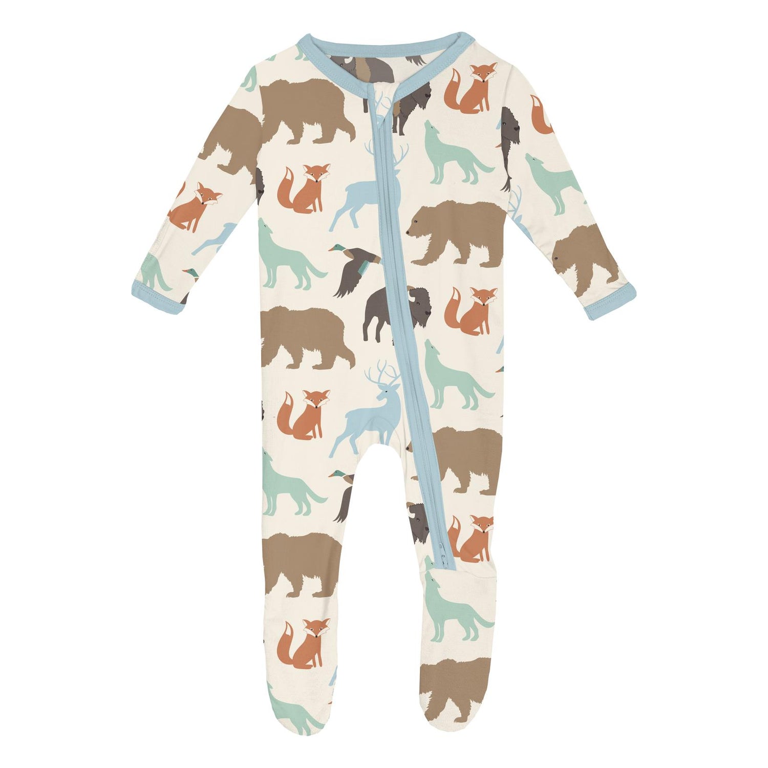 Print Footie with 2 Way Zipper in Wildlife