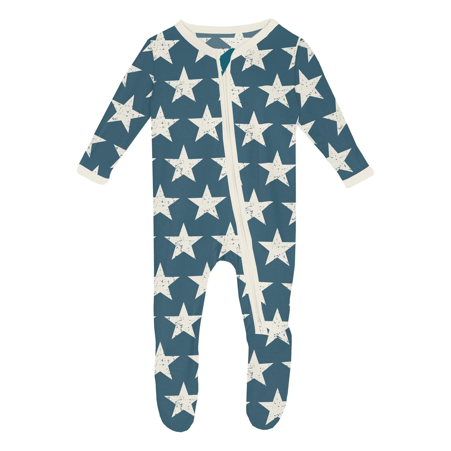 Print Footie with 2 Way Zipper in Vintage Stars