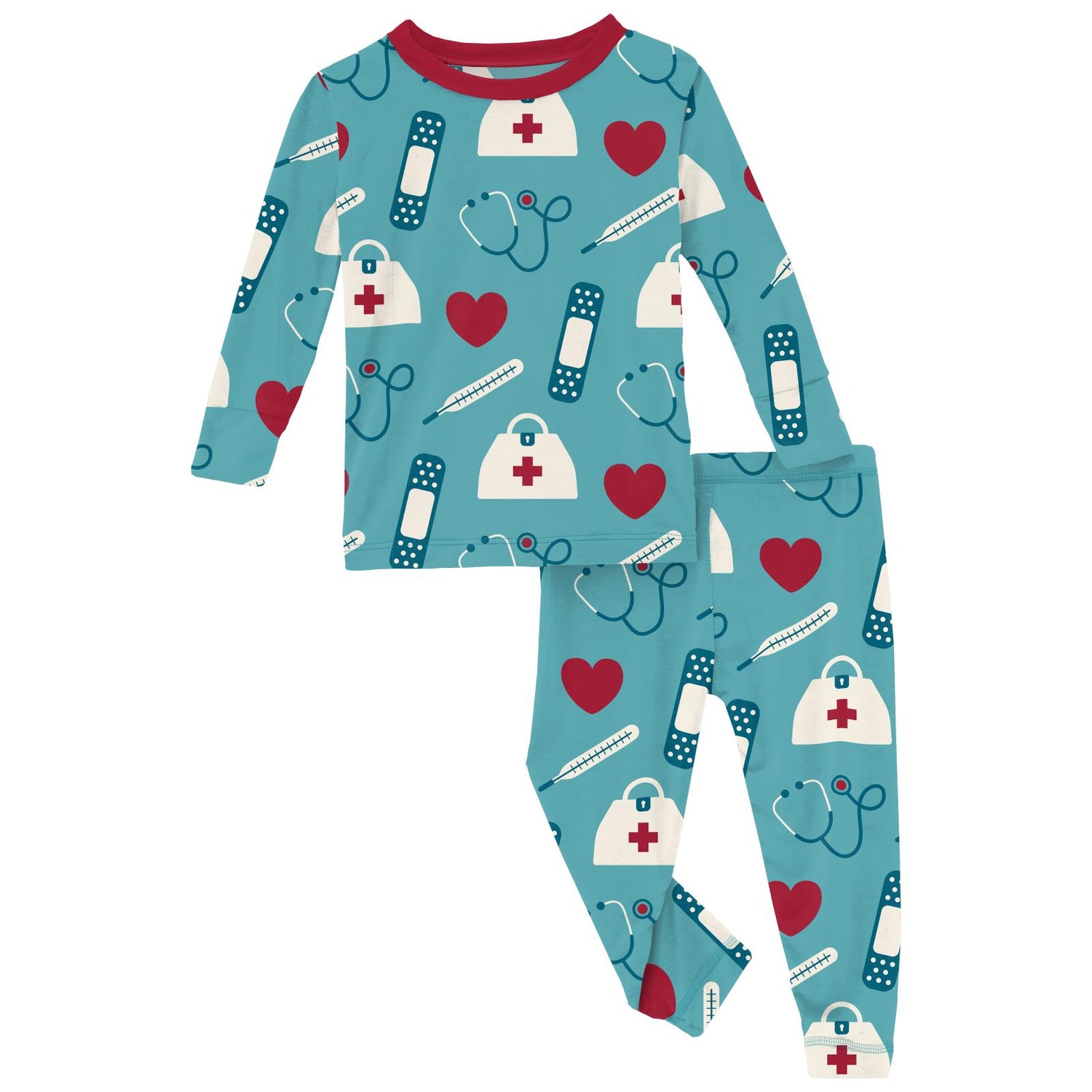 Print Long Sleeve Pajama Set in Glacier Medicine