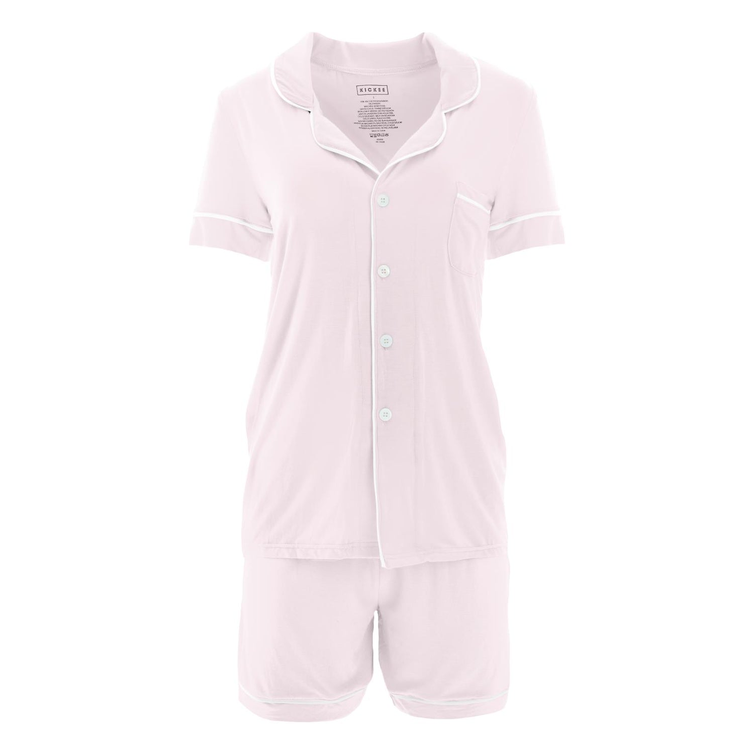 Women's Short Sleeve Collared Pajama Set with Shorts in Shrinking Violet with Natural (336267)