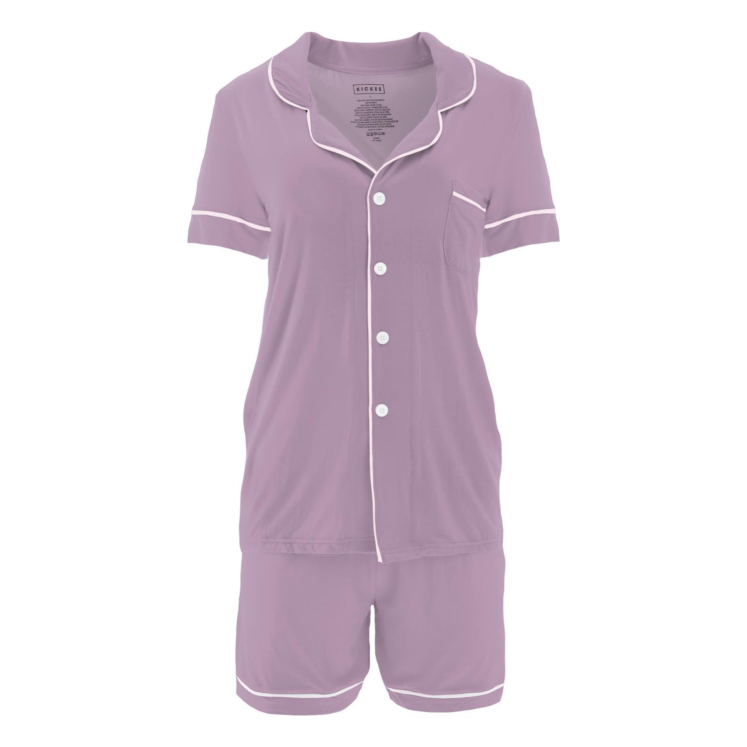 Women's Short Sleeve Collared Pajama Set with Shorts in Lavender with Shrinking Violet (336364)