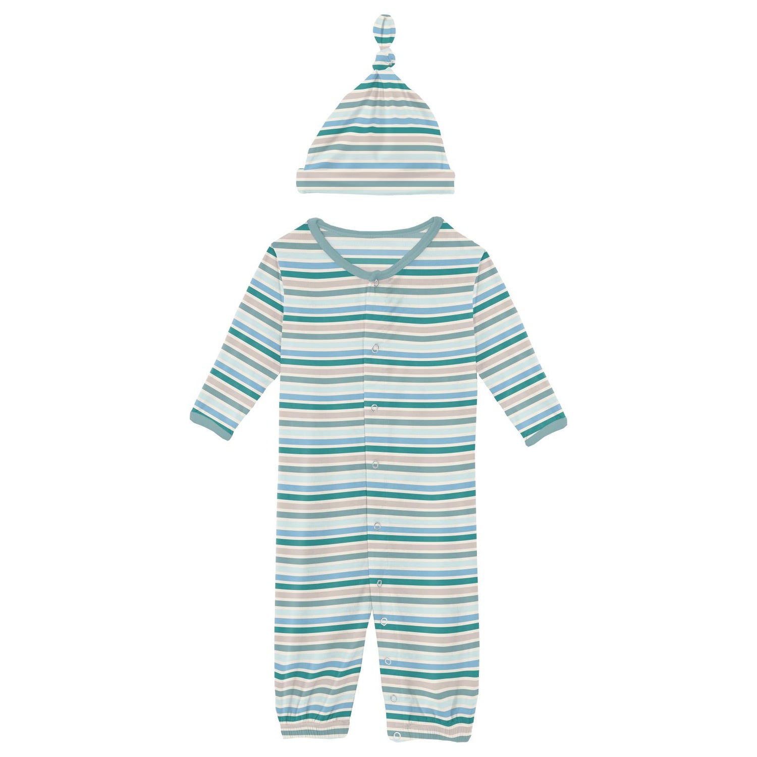 Print Layette Gown Converter & Single Knot Hat Set in Lakeside Stripe (336460)