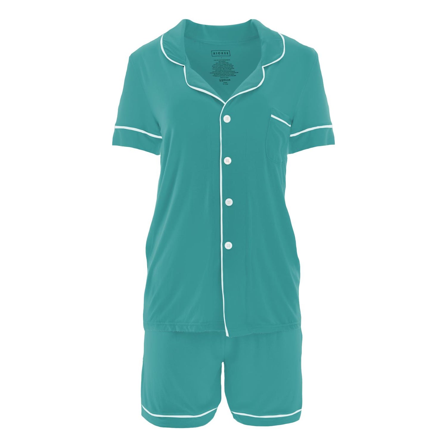 Women's Short Sleeve Collared Pajama Set with Shorts in Agave with Fresh Air (336477)