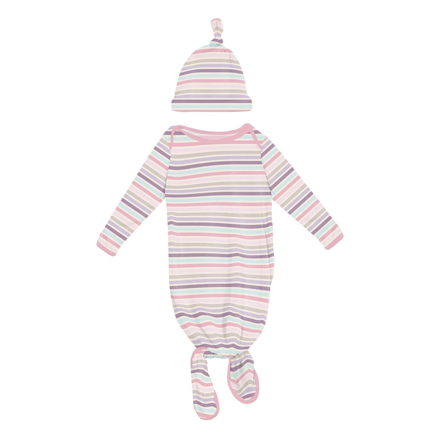 Print Knotted Layette Gown & Hat Set in Ice Cream Stripe (Preemie-Newborn)