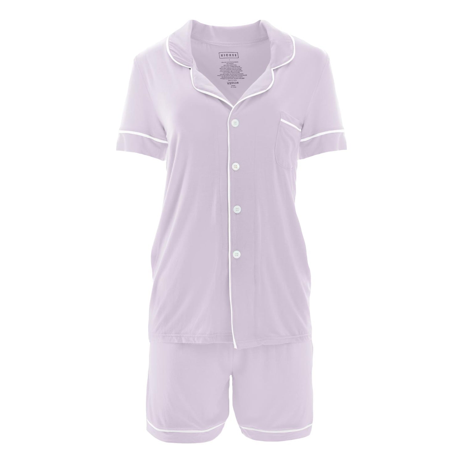 Women's Short Sleeve Collared Pajama Set with Shorts in Thistle with Natural (336926)