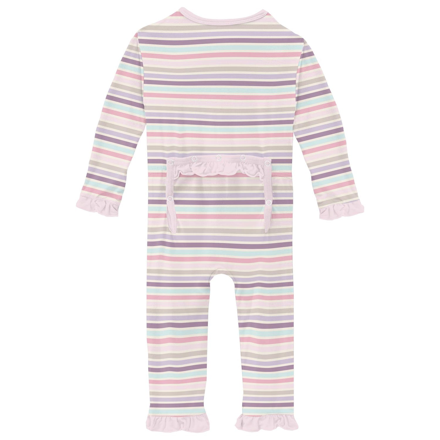 Print Layette Ruffle Coverall with 2 Way Zipper in Ice Cream Stripe (337151)