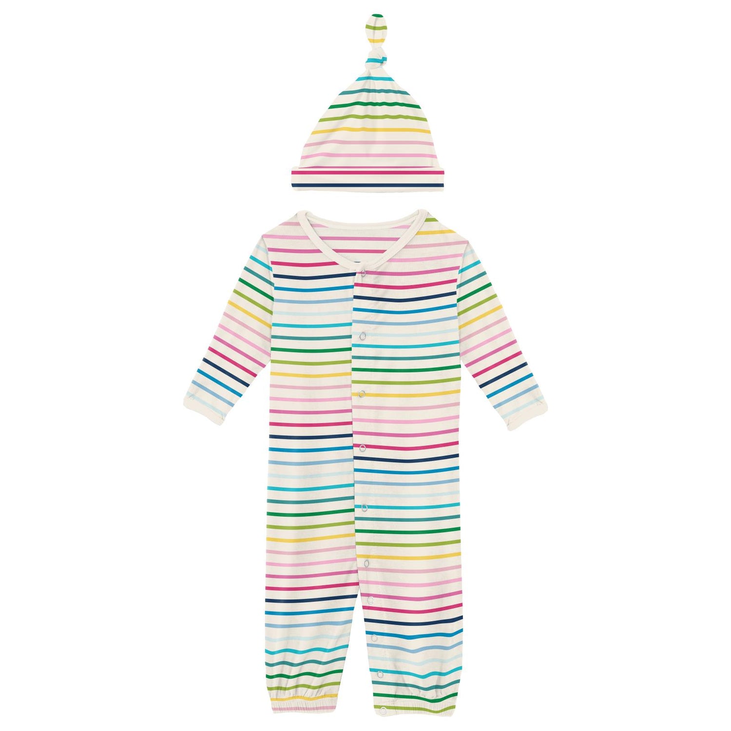 Print Layette Gown Converter & Single Knot Hat Set in Happy Stripe (337152)