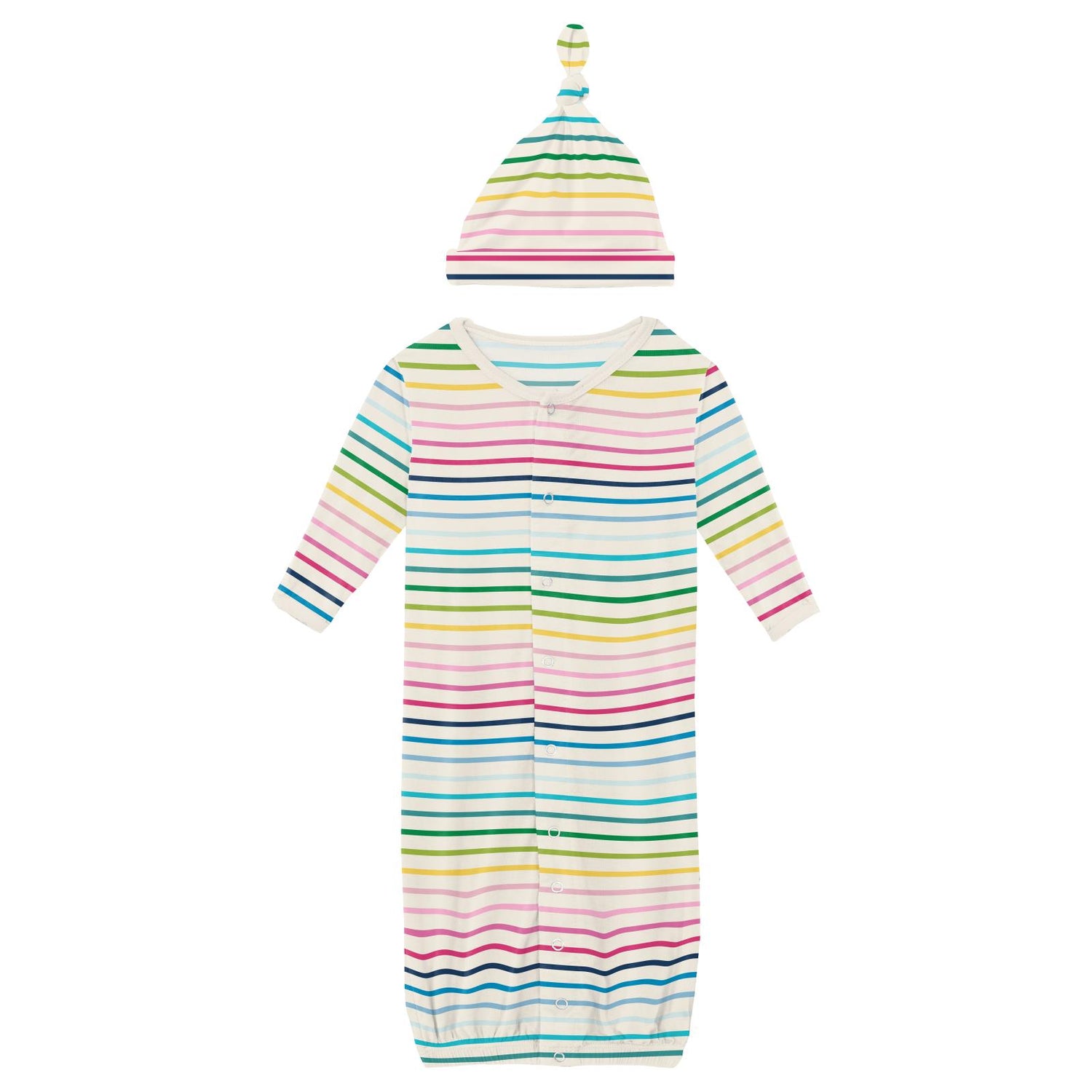 Print Layette Gown Converter & Single Knot Hat Set in Happy Stripe (337305)