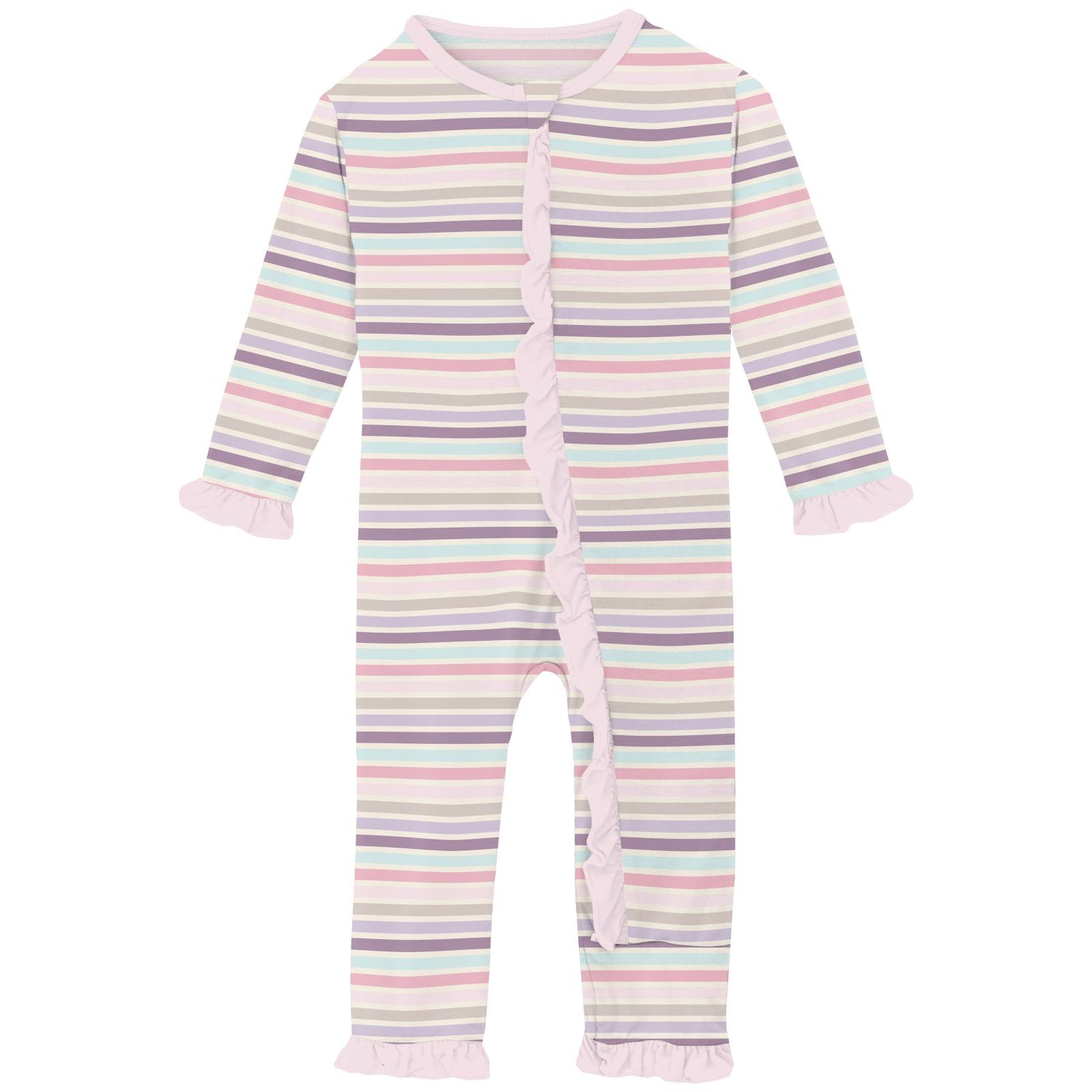 Print Layette Ruffle Coverall with 2 Way Zipper in Ice Cream Stripe (337335)