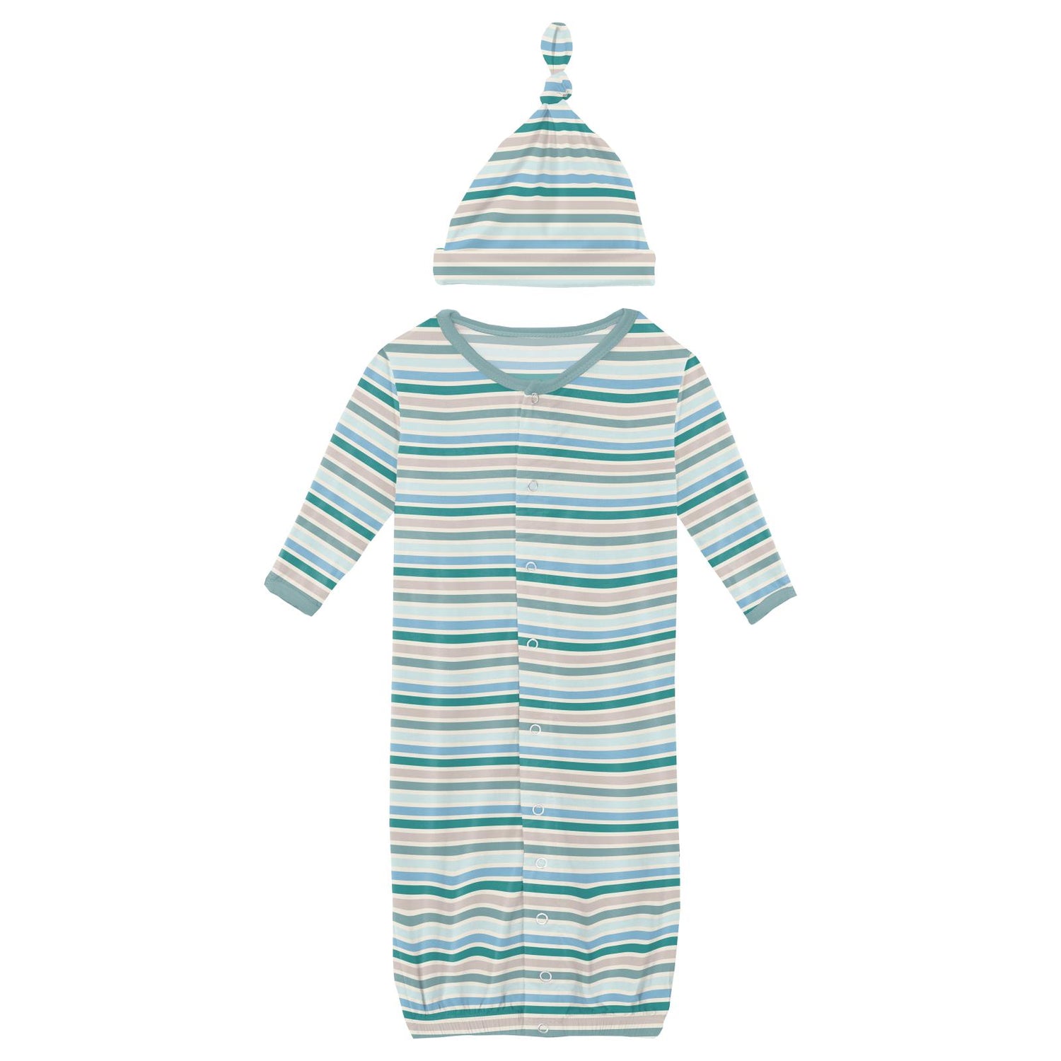 Print Layette Gown Converter & Single Knot Hat Set in Lakeside Stripe (337493)