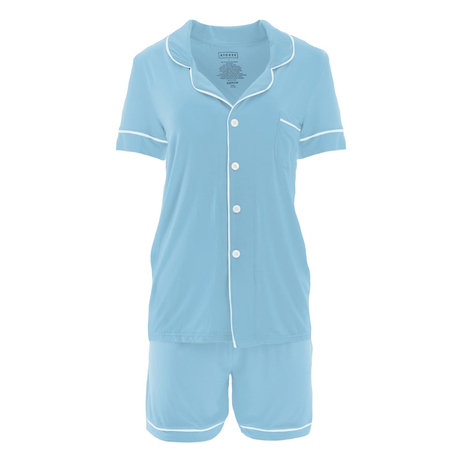 Women's Short Sleeve Collared Pajama Set with Shorts in Seaside Blue with Fresh Air (337522)