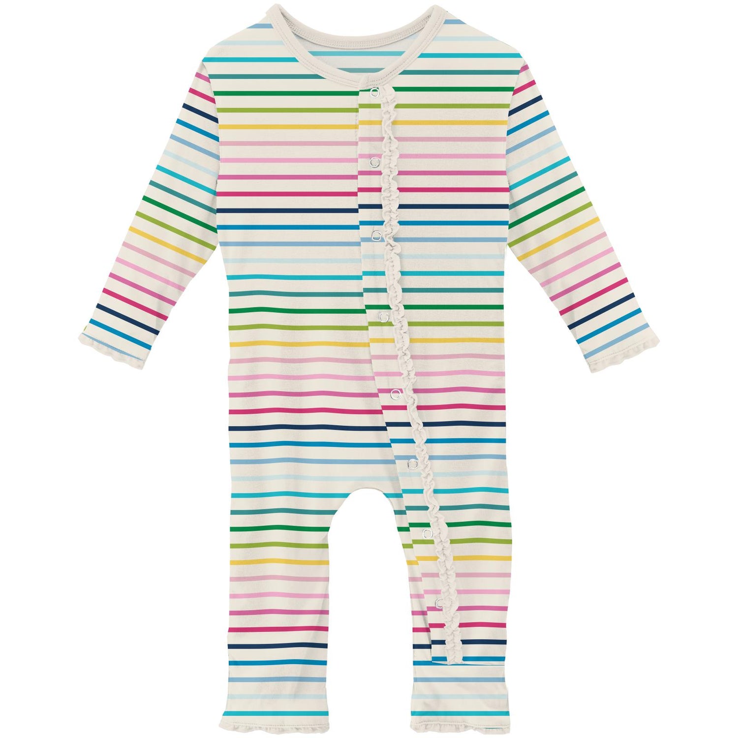 Print Muffin Ruffle Coverall with Snaps in Happy Stripe (338284)