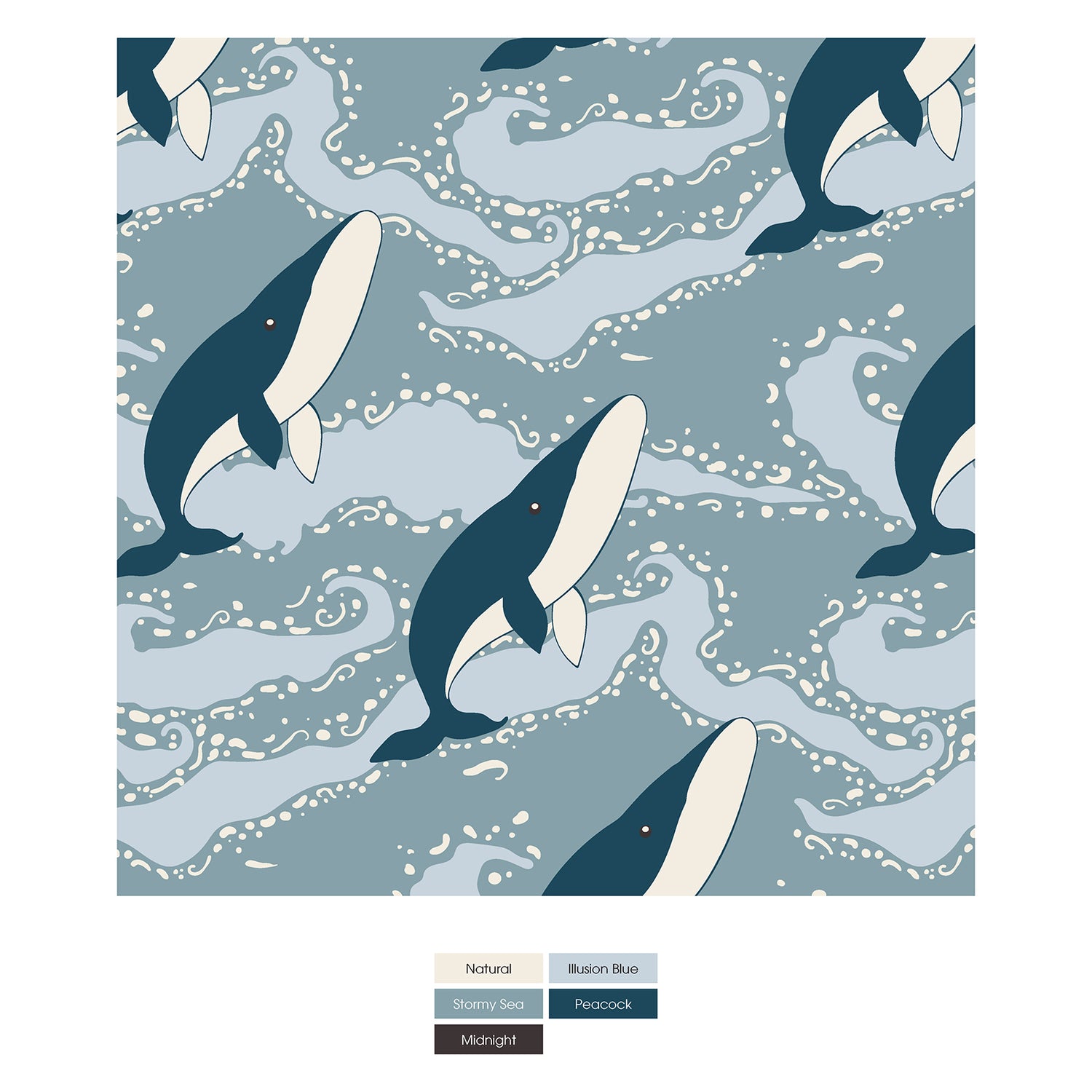 Print Long Sleeve Pajama Set in Stormy Sea Splashing Whales