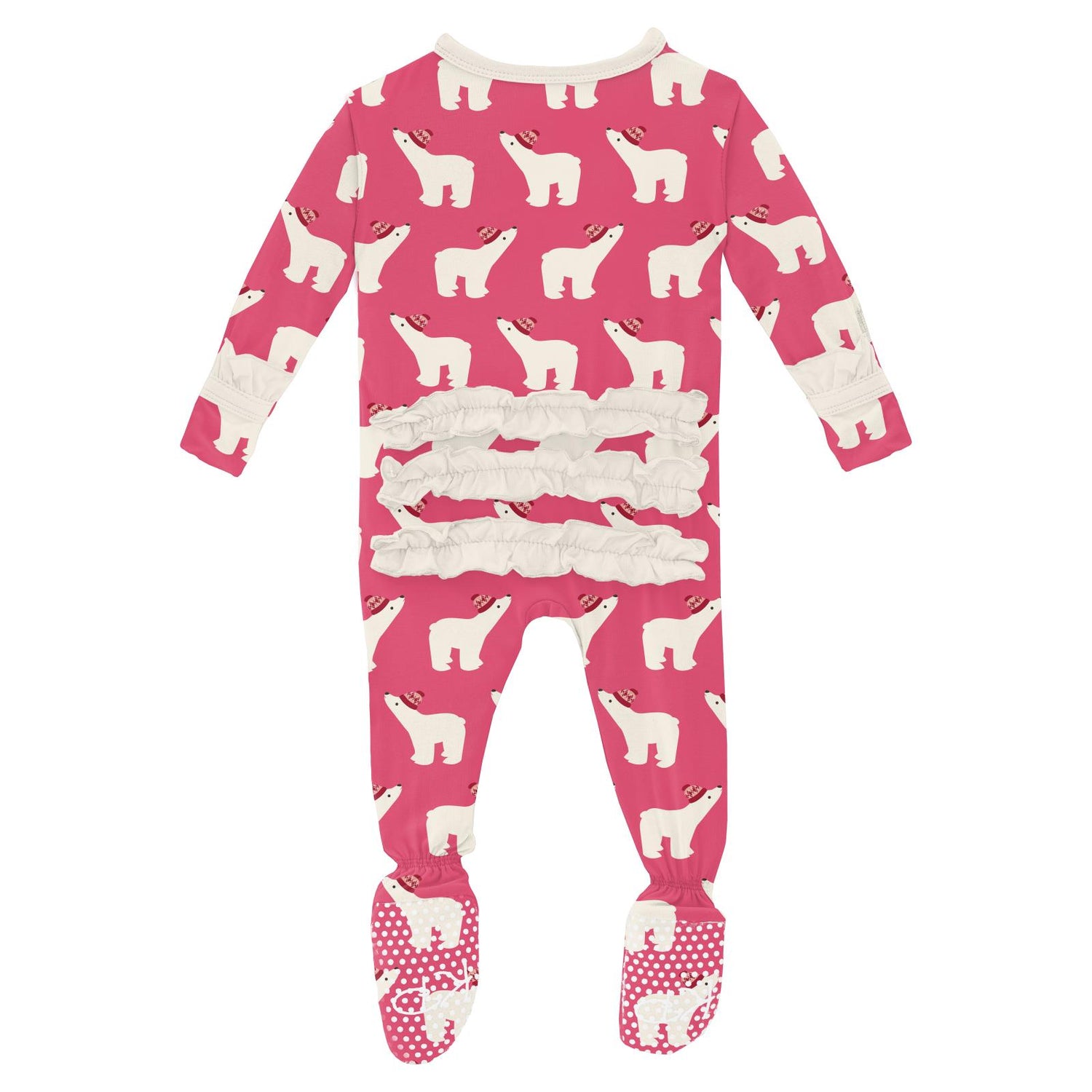 Print Classic Ruffle Footie with 2 Way Zipper in Winter Rose Polar Bears