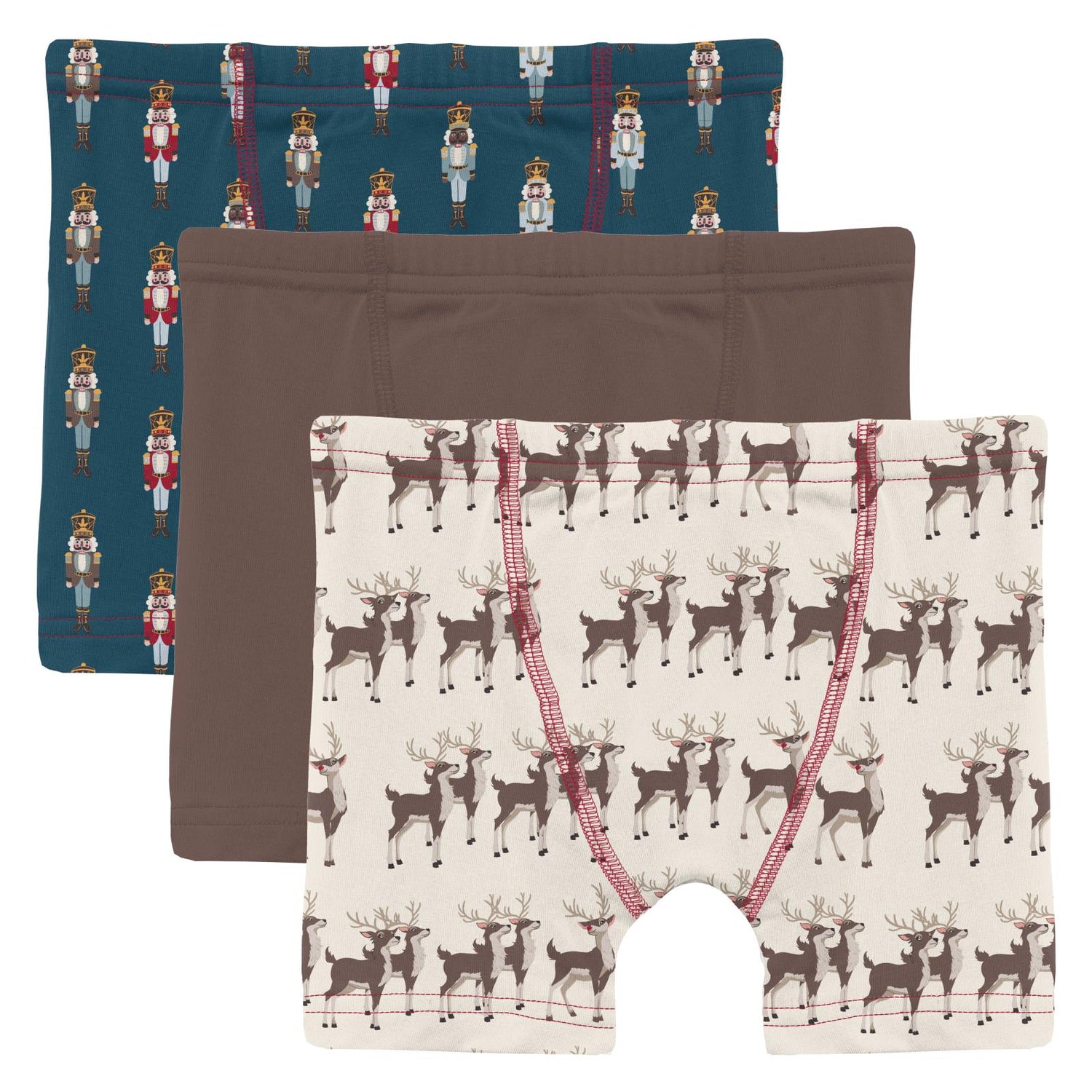 Print Boxer Brief Set of 3 in Peacock Nutcrackers, Coffee & Natural Rudolph