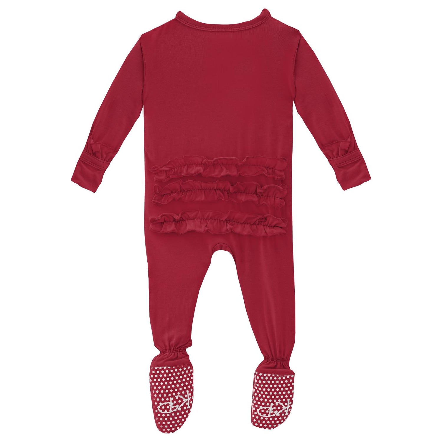 Classic Ruffle Footie with 2 Way Zipper in Crimson