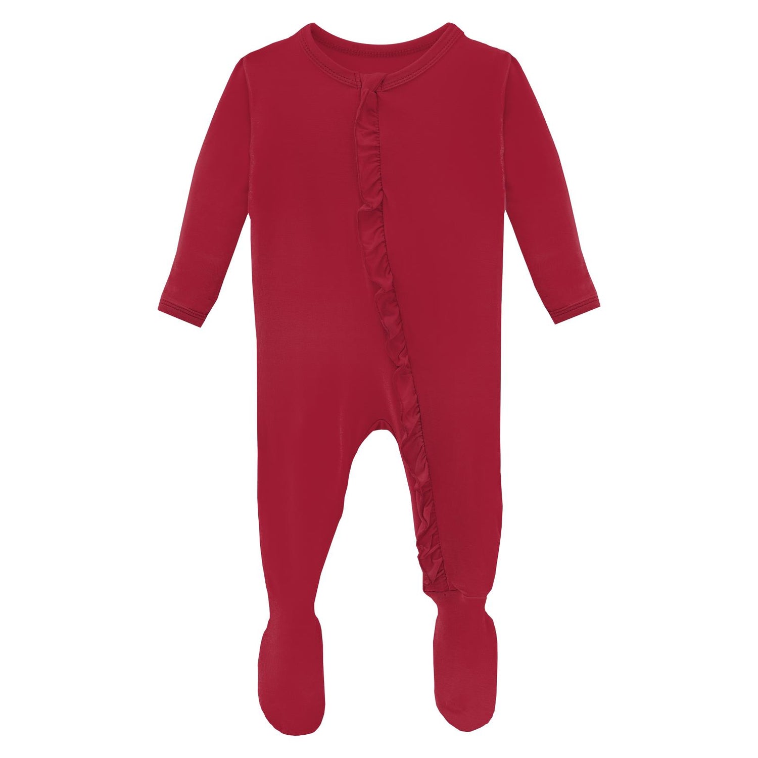 Classic Ruffle Footie with 2 Way Zipper in Crimson