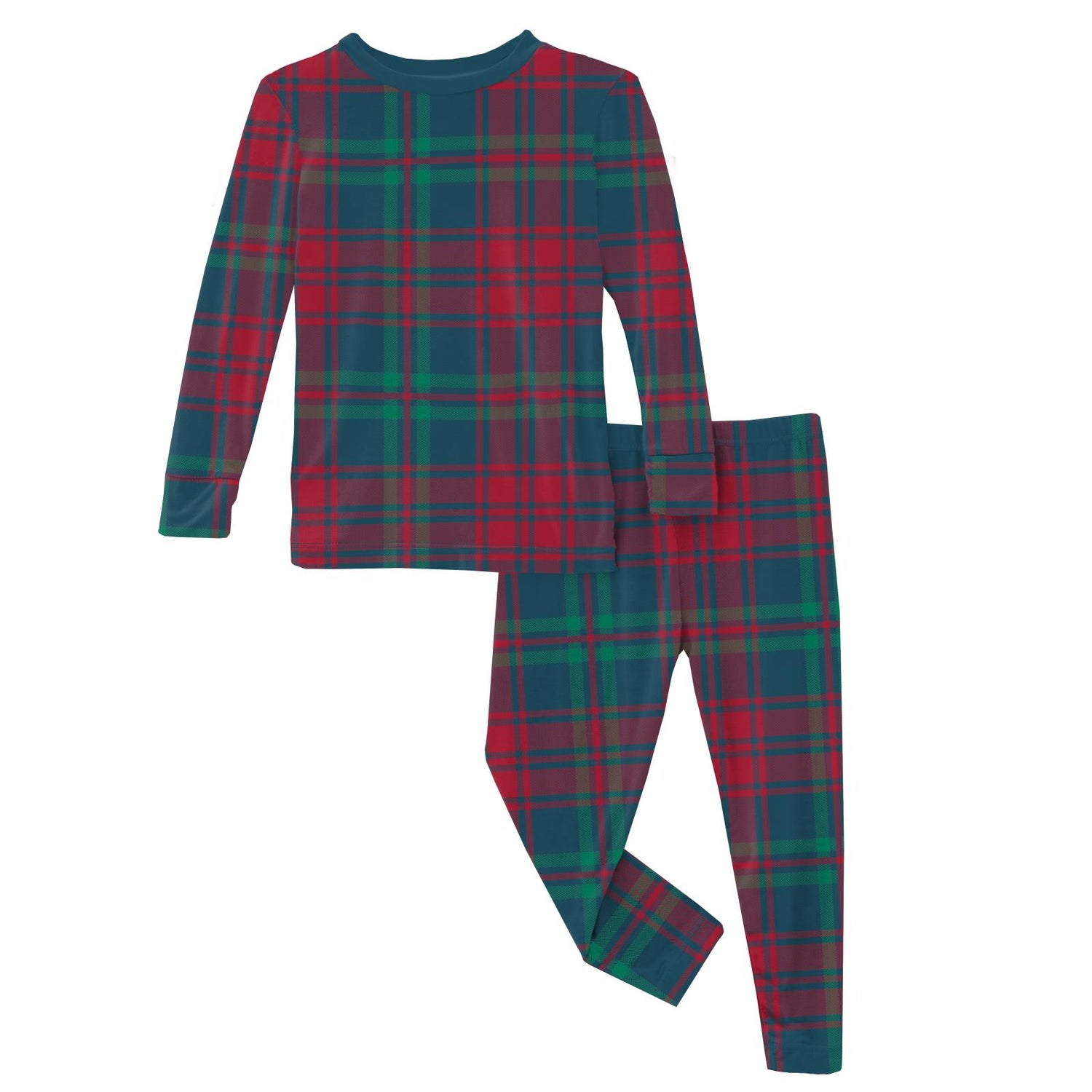 Print Long Sleeve Pajama Set in Peacock Plaid (341154)