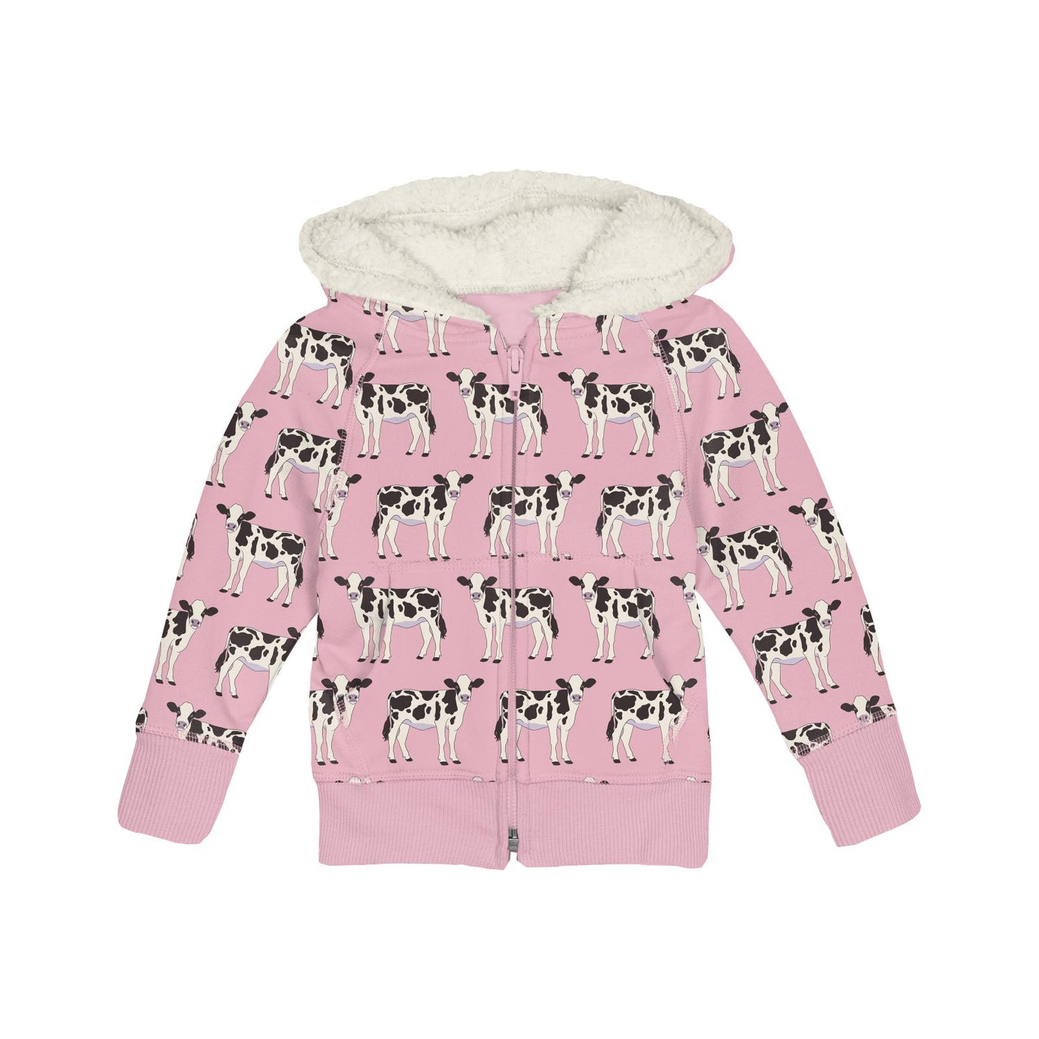 Print Fleece Zip-Front Hoodie with Sherpa-lined Hood in Cake Pop Cows (310724)