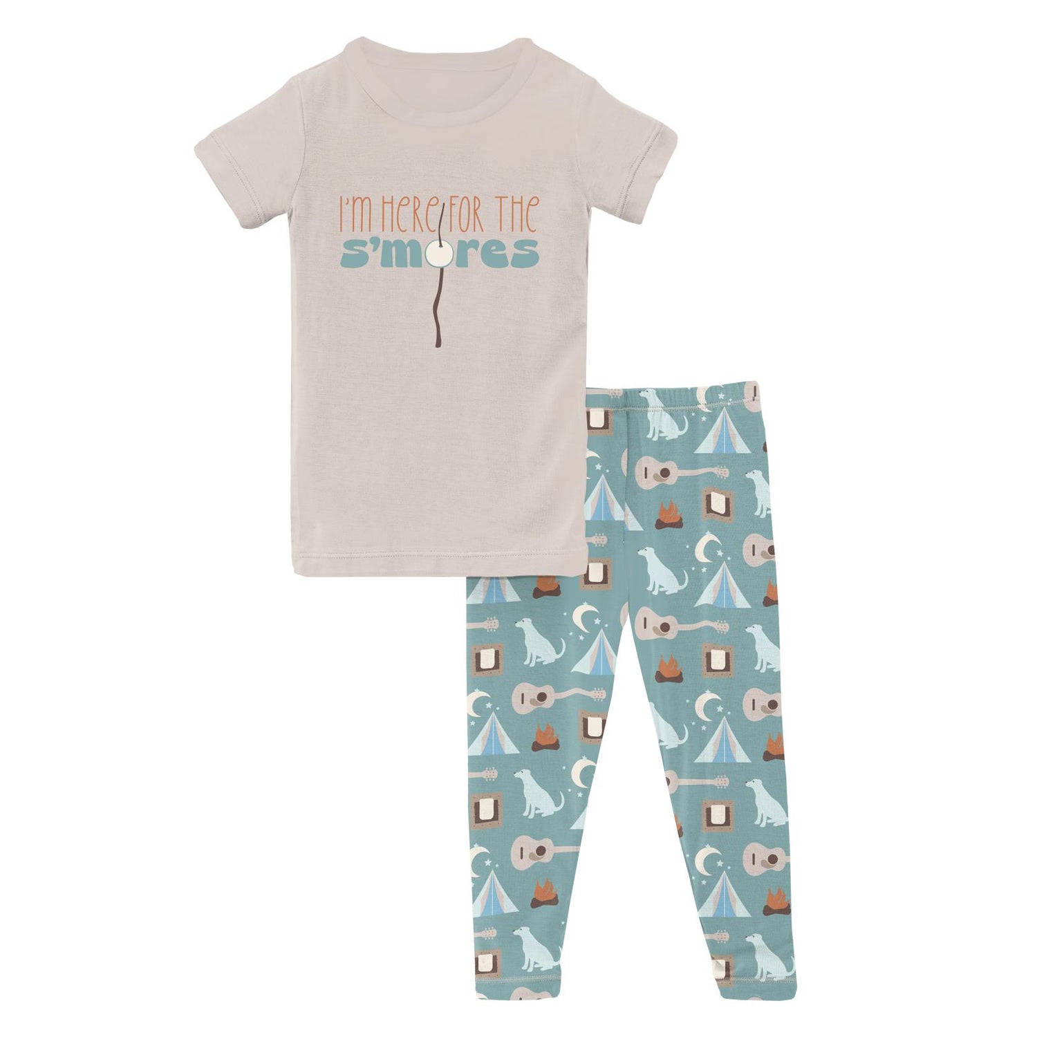 Short Sleeve Graphic Tee Pajama Set in Jade Campfire (321509)