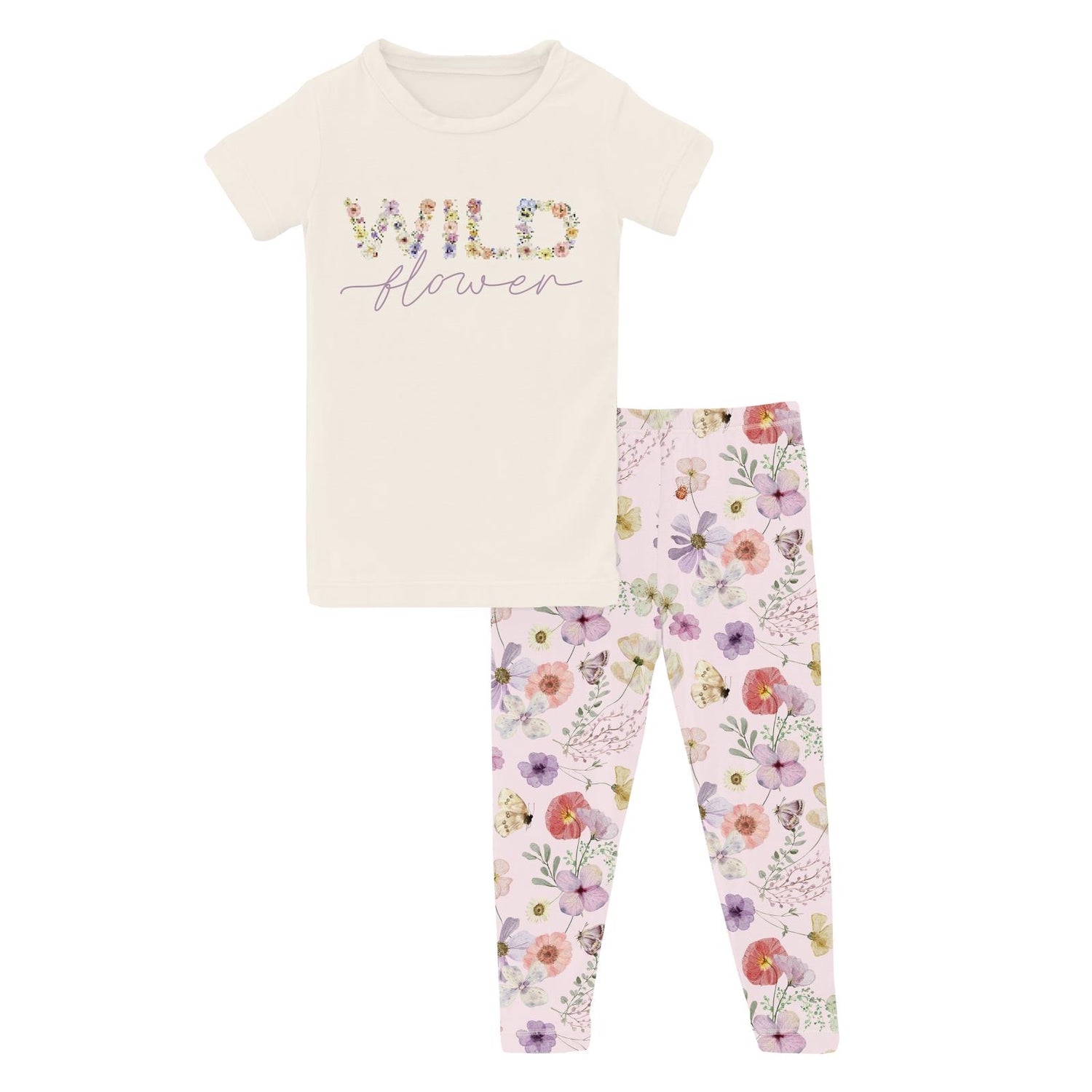 Short Sleeve Graphic Tee Pajama Set in Shrinking Violet Pressed Flowers (321315)