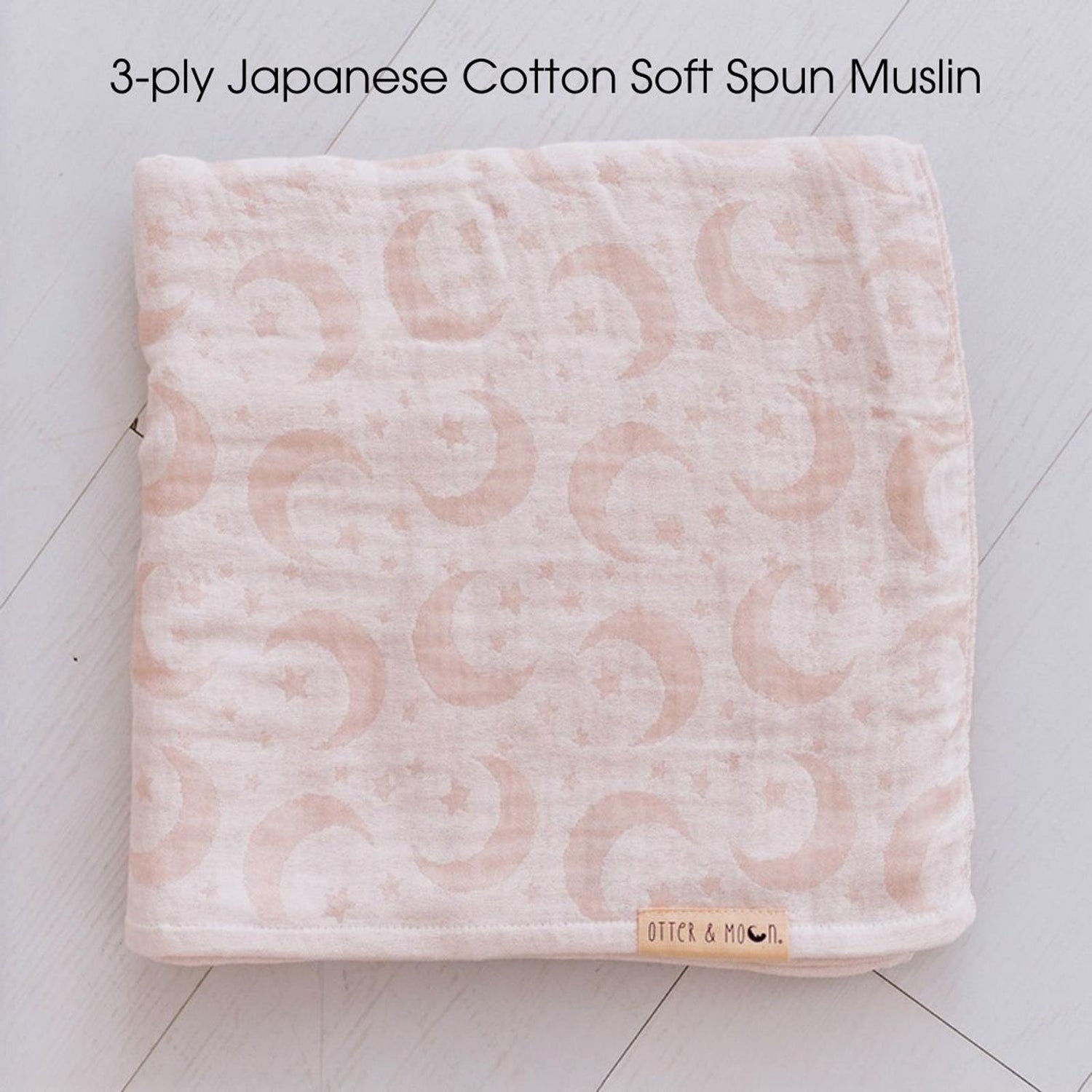 Soft Spun Cotton Jacquard Muslin Swaddle 47 x 47 in Mushroom/Coconut Milk Moon & Stars (360453)