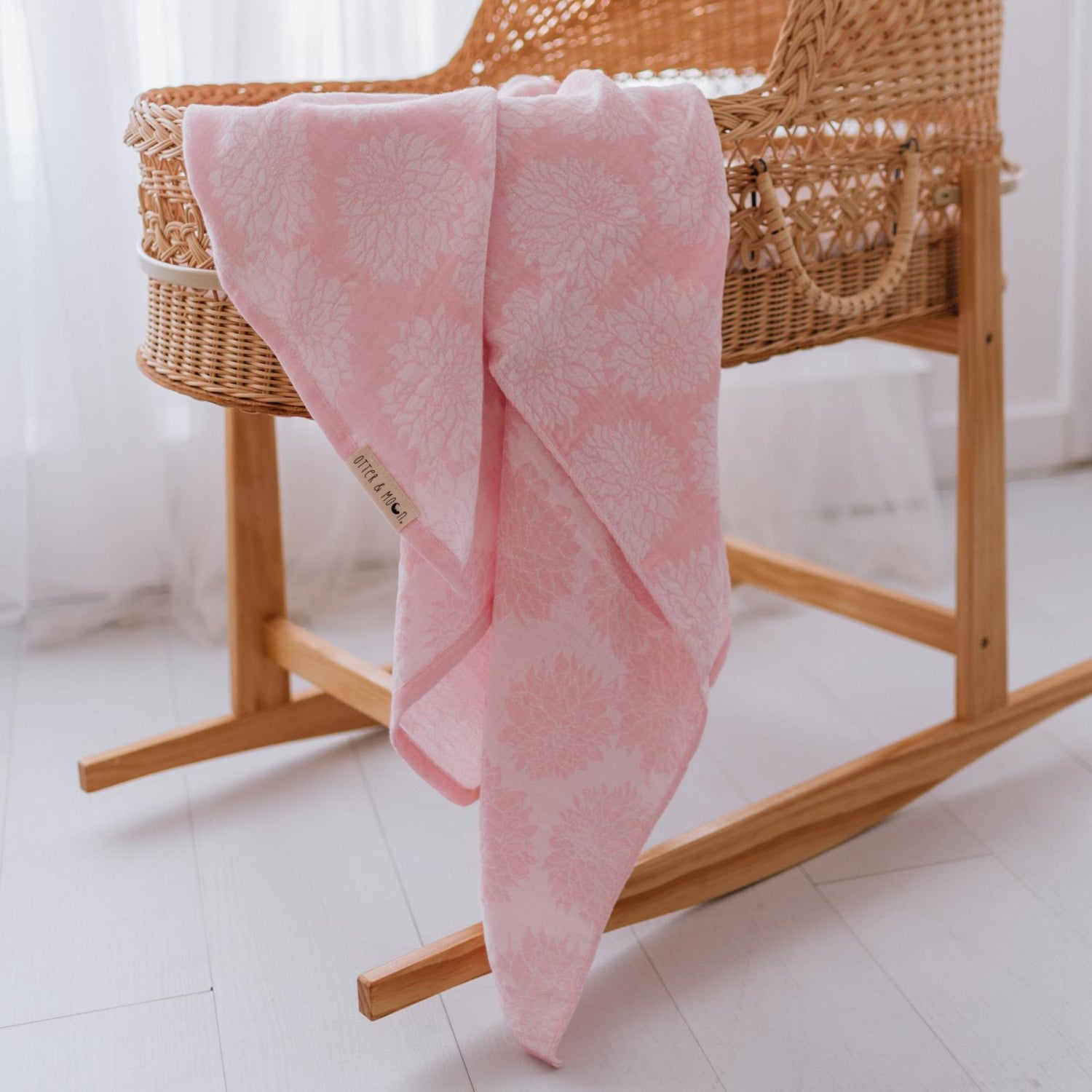 Soft Spun Cotton Jacquard Muslin Swaddle 47 x 47 in Peony Pink/Water Lily Dahlias (360466)