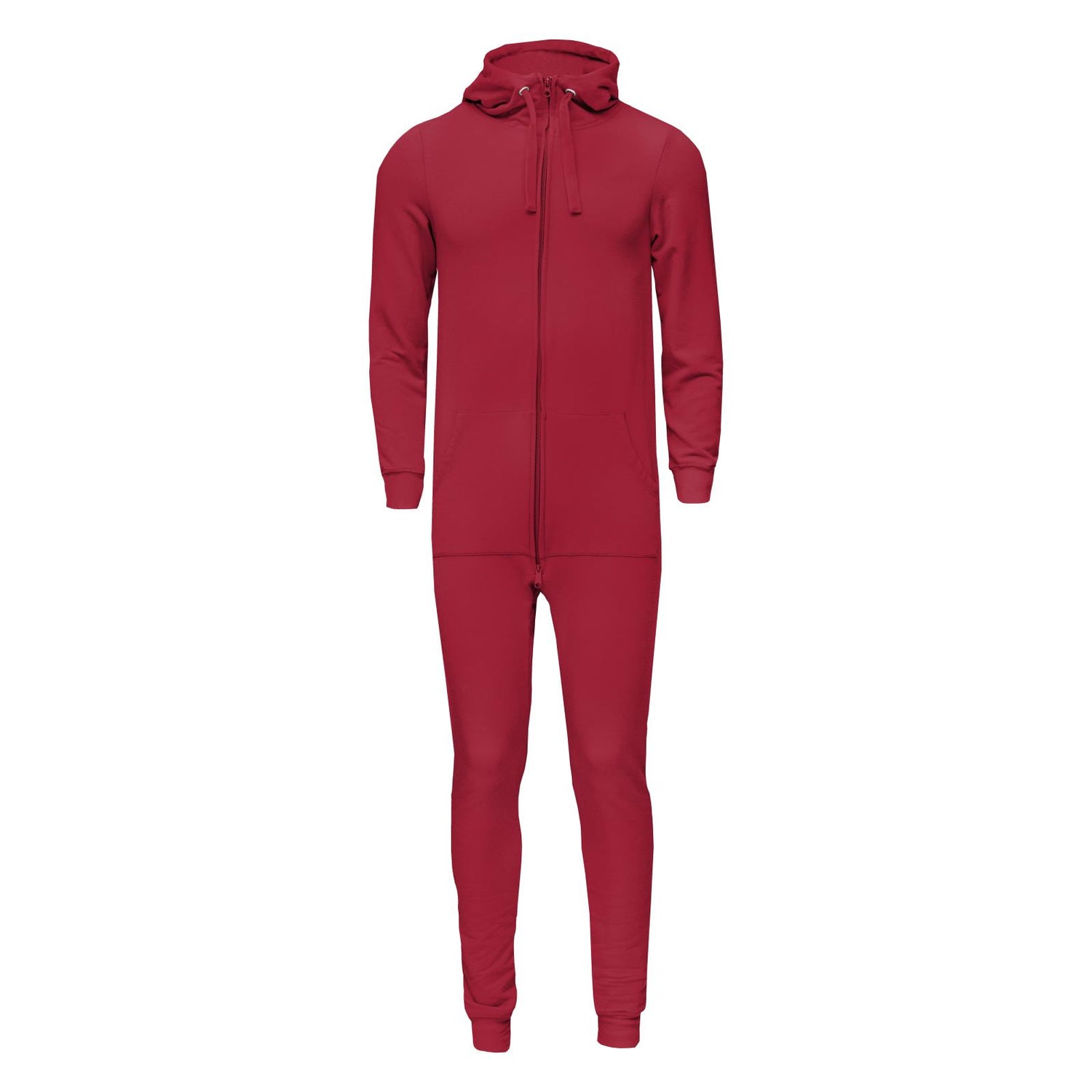 Adult Fleece Jumpsuit with Hood in Crimson