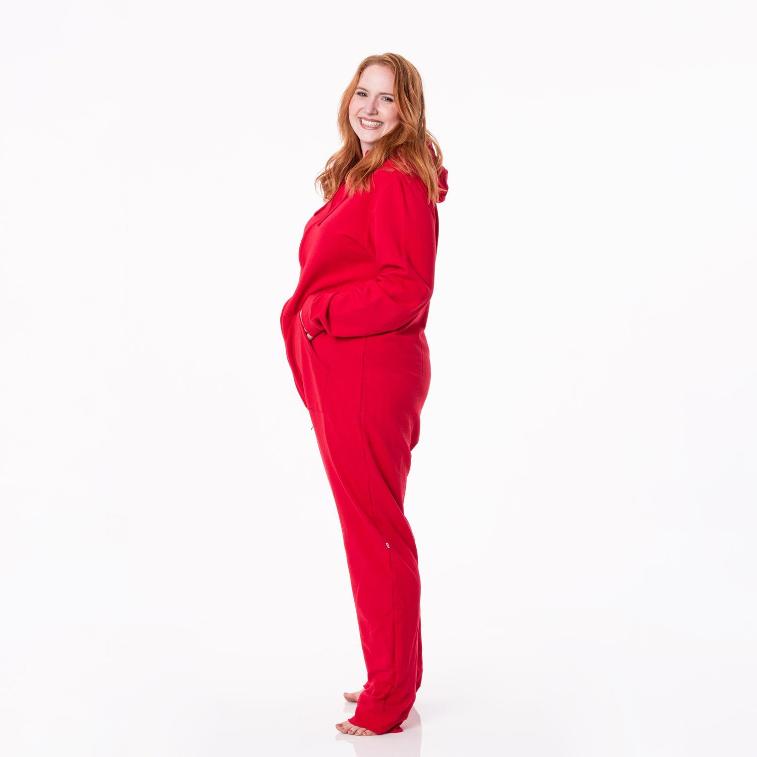 Adult Fleece Jumpsuit with Hood in Crimson