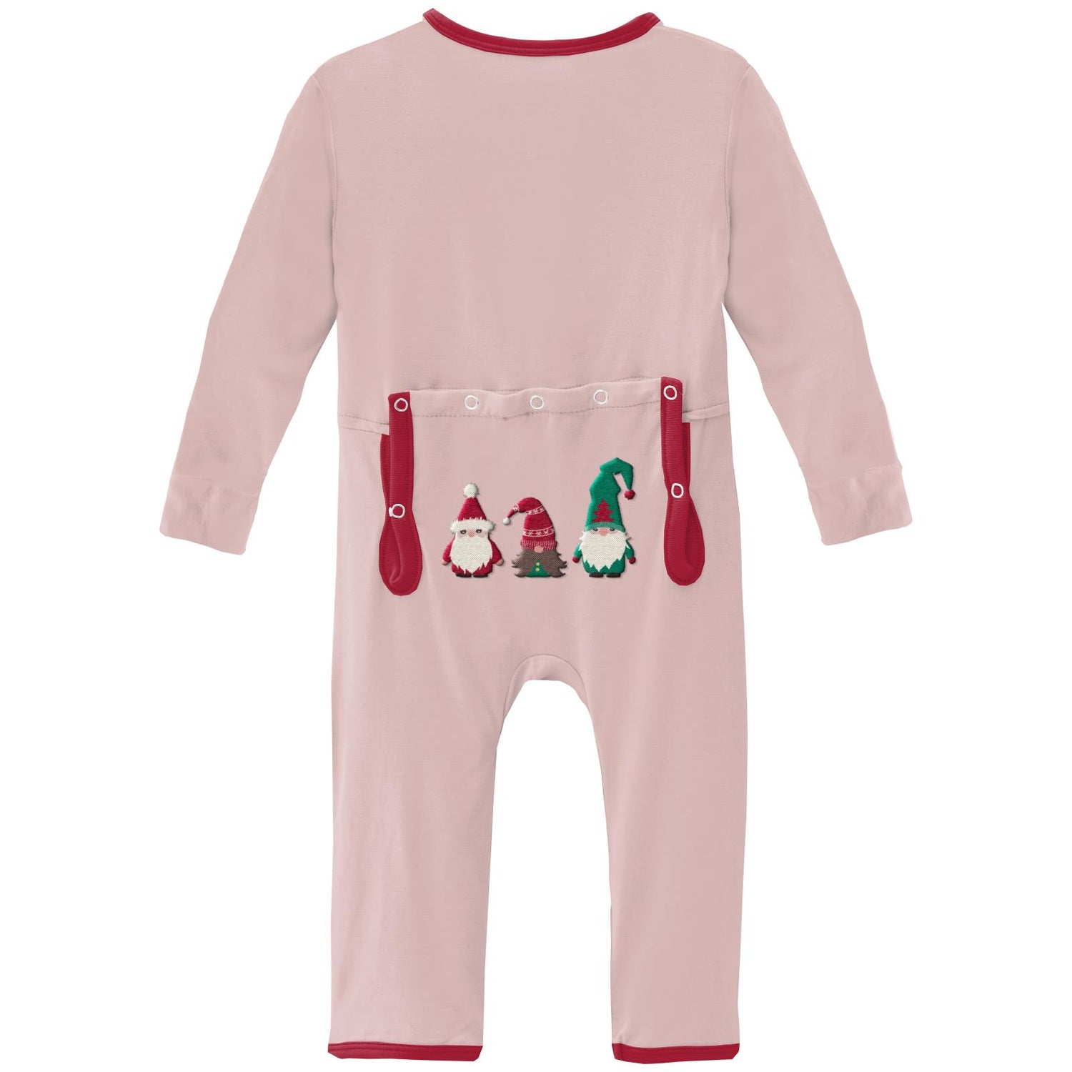 Applique Coverall with Snaps in Baby Rose Gnomes