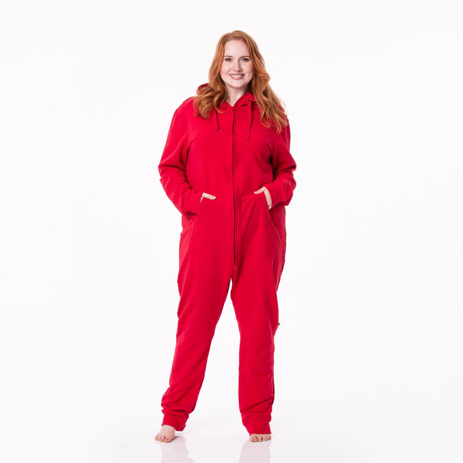 Adult Fleece Jumpsuit with Hood in Crimson