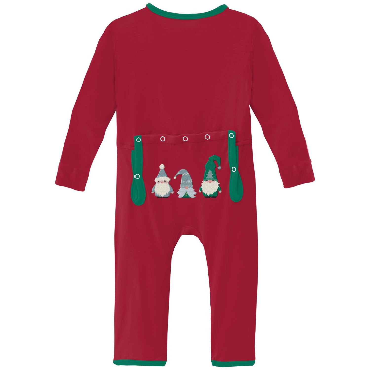 Applique Coverall with 2 Way Zipper in Crimson Gnomes