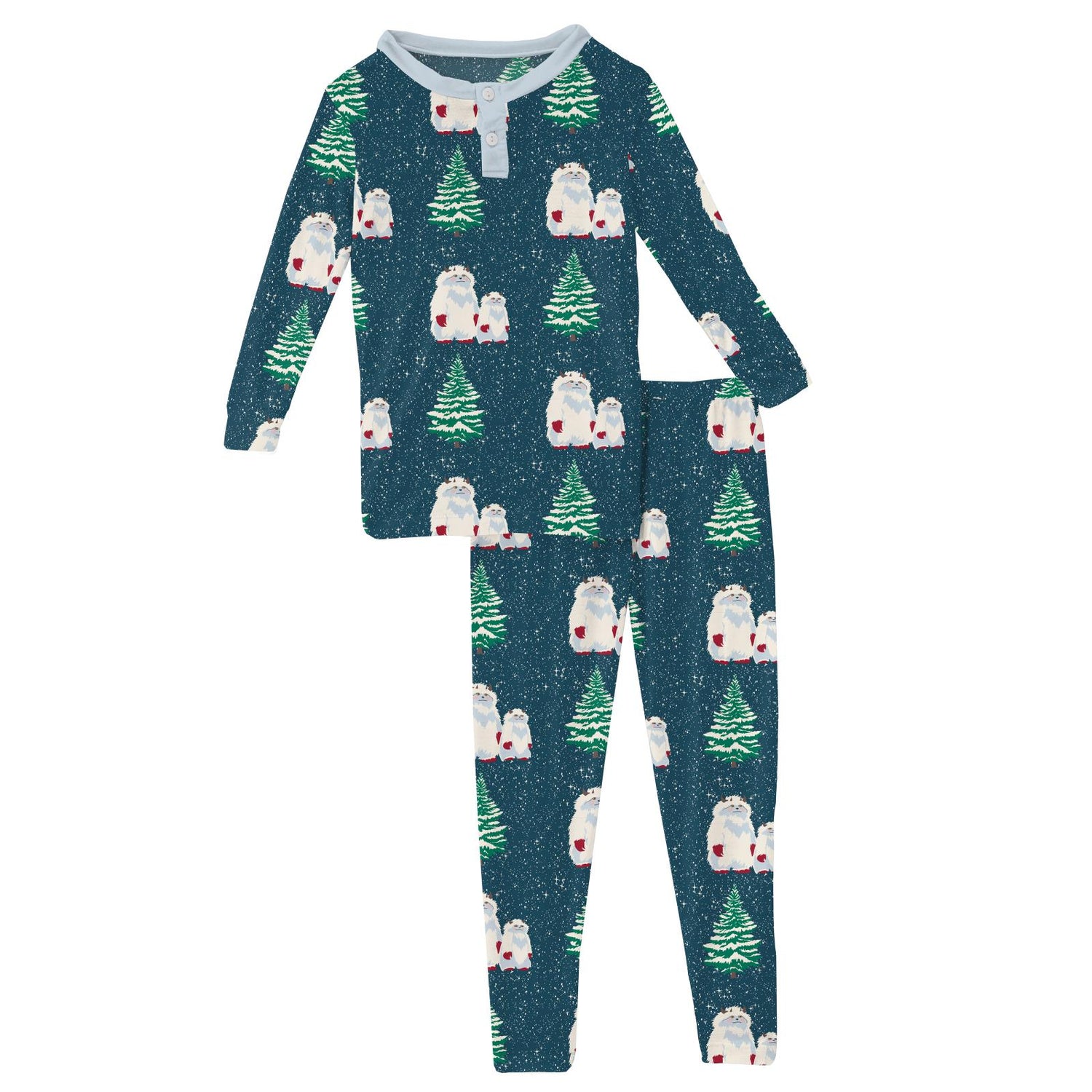 Print Long Sleeve Henley Pajama Set in Peacock Yeti