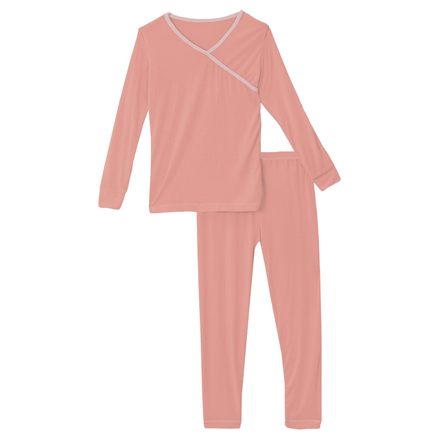 Long Sleeve Kimono Pajama Set in Blush with Baby Rose