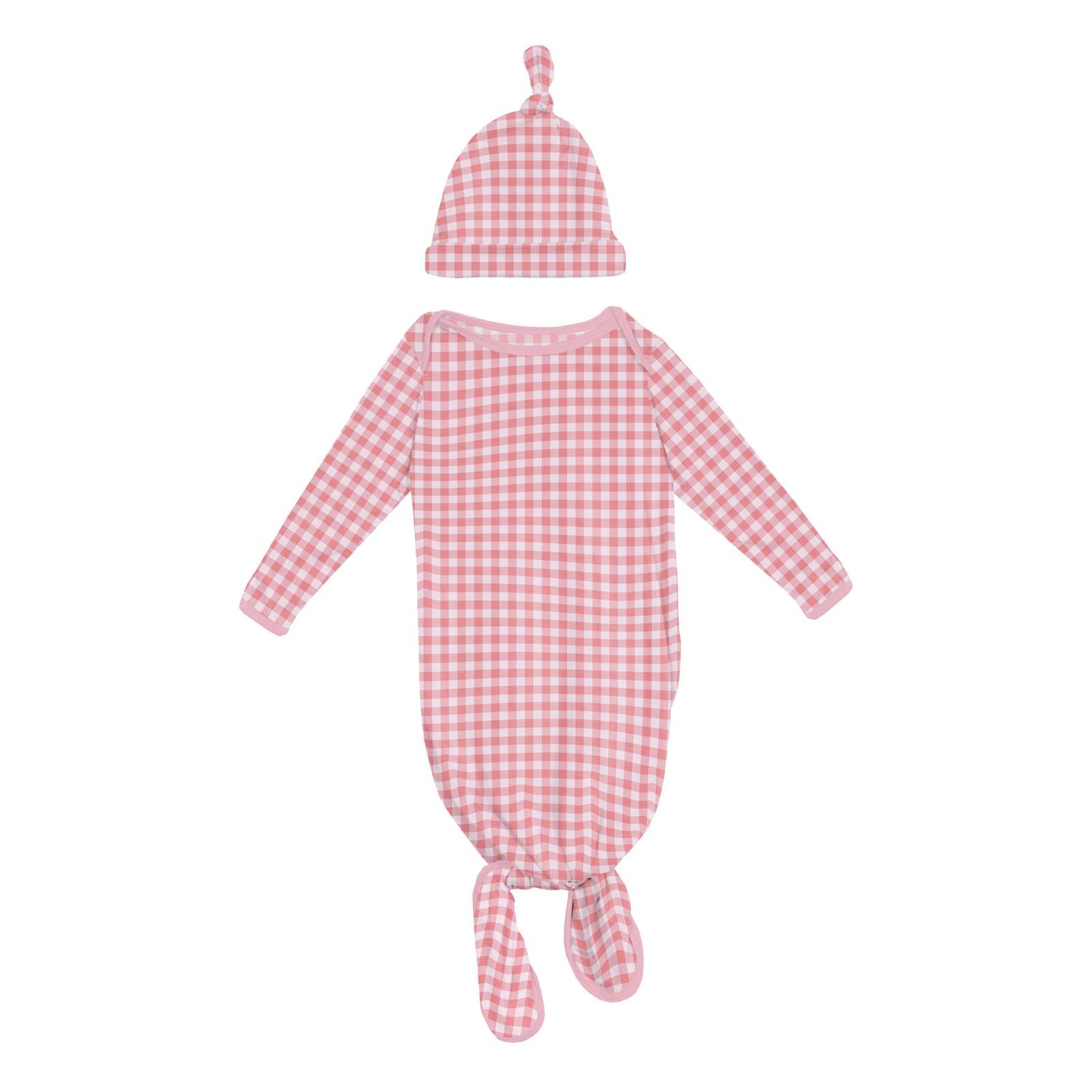 Print Knotted Layette Gown & Hat Set in *Cake Pop Gingham