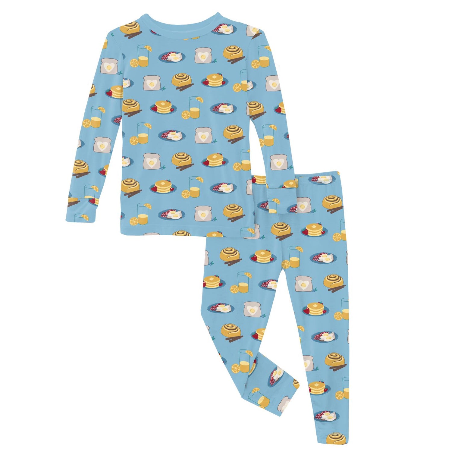 Print Long Sleeve Pajama Set in Seaside Blue Breakfast in Bed (317805)