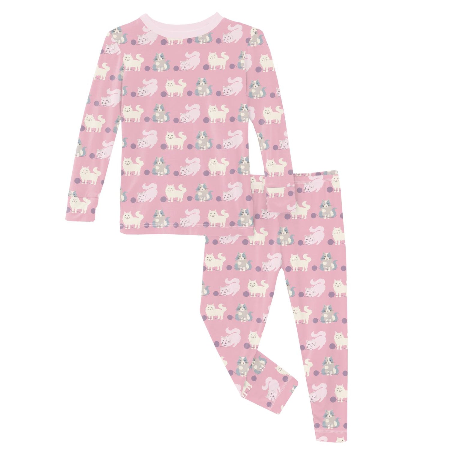 Print Long Sleeve Pajama Set in Cake Pop Cats and Yarn (317868)