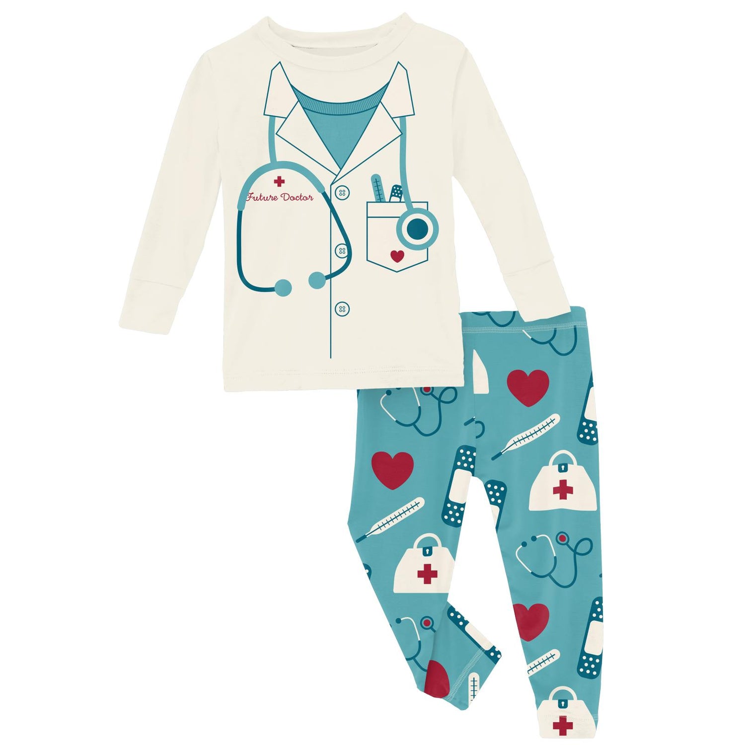 Long Sleeve Graphic Tee Pajama Set in Glacier Medicine