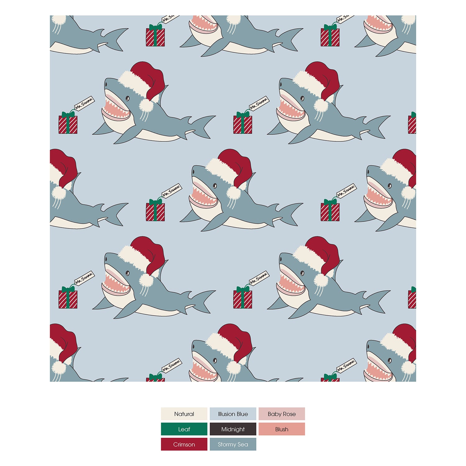 Print Coverall with 2 Way Zipper in Illusion Blue Holiday Sharks